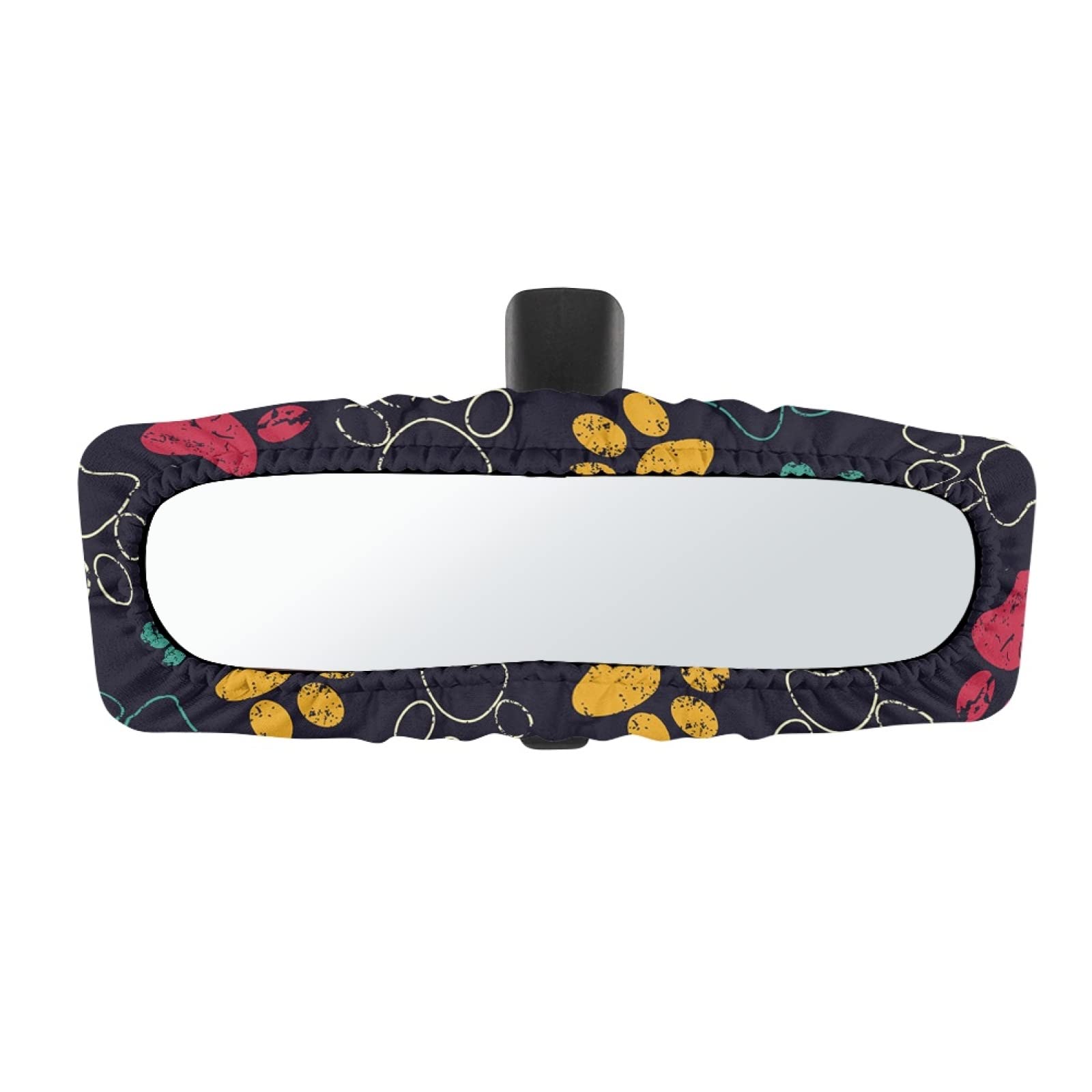 Car Rearview Mirror Cover – Colorful Dog Paw Print Neoprene Protector, Universal Fit, Easy Stretch-On