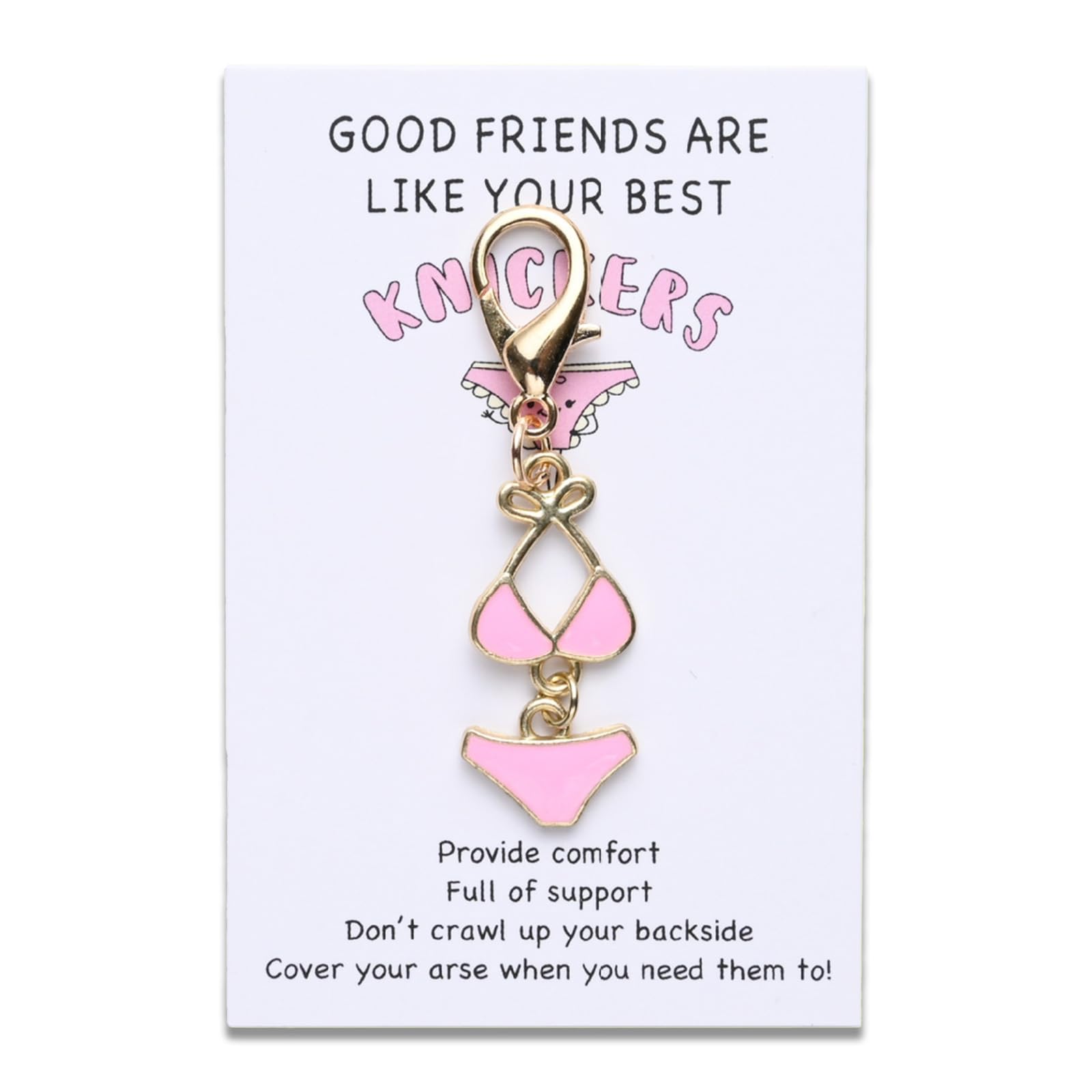 AIKOBAA Friendship Keychain – Single Pink Bikini Shape Keyring with Humorous Friendship Card, Summer Bag Charm for Women, Zinc Alloy, Gift for Best Friend