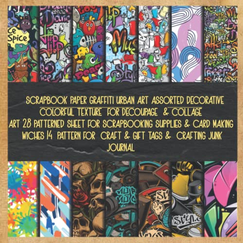 scrapbook paper graffiti urban art assorted decorative colorful texture for decoupage & collage art 28 patterned sheet for scrapbooking supplies & ... craft & gift tags & crafting junk journal image 2