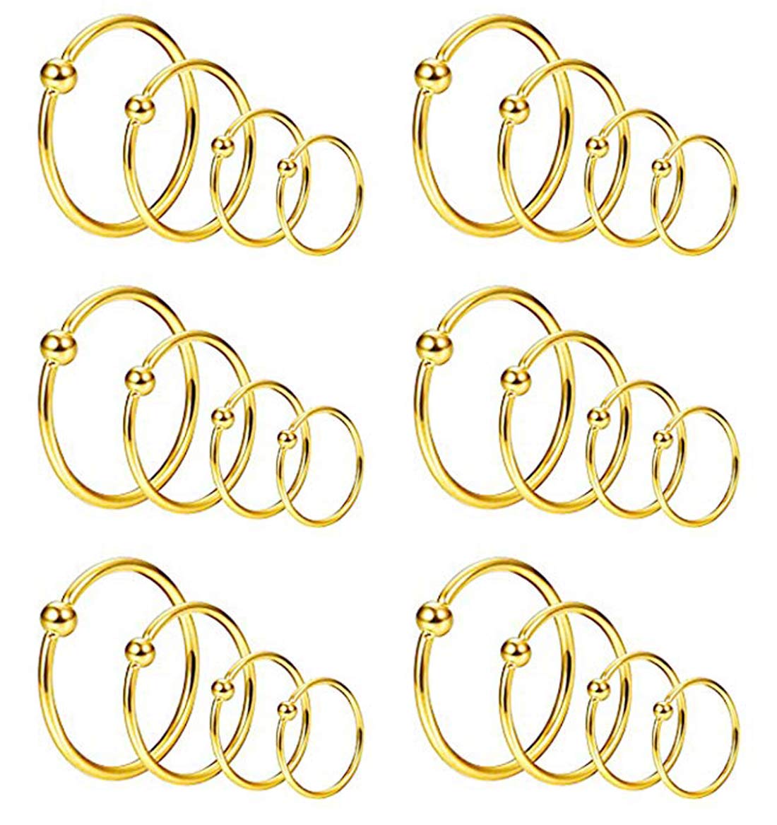 YOVORO 24PCS 20G Stainless Steel Nose Rings Hoop Cartilage Helix Ear Piercing Tragus Body Jewelry