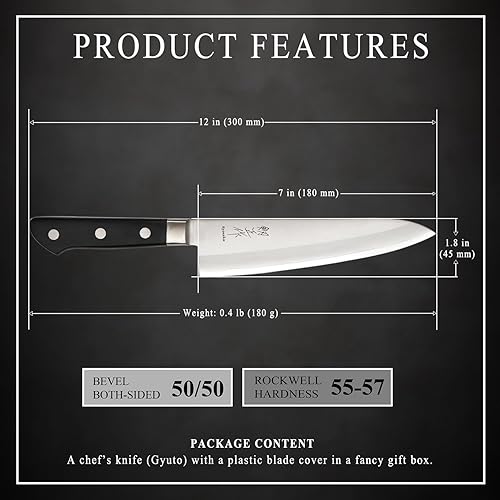 Miniatura 4 de Syosaku Japonés Molibdeno vanadio de acero inoxidable cuchillo de cocinero, apto para lavavajillas, Gyuto, Con funda.