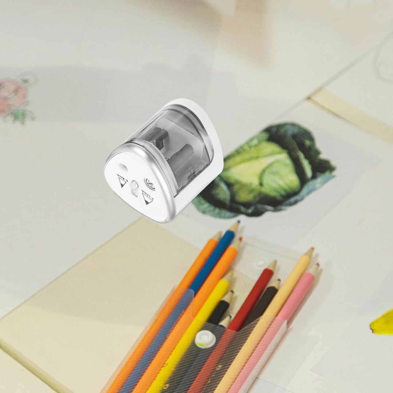 Operitacx Portable Pencil Sharpener, Electric Dual Hole Pencil Sharpener with Container for Pencil School Office