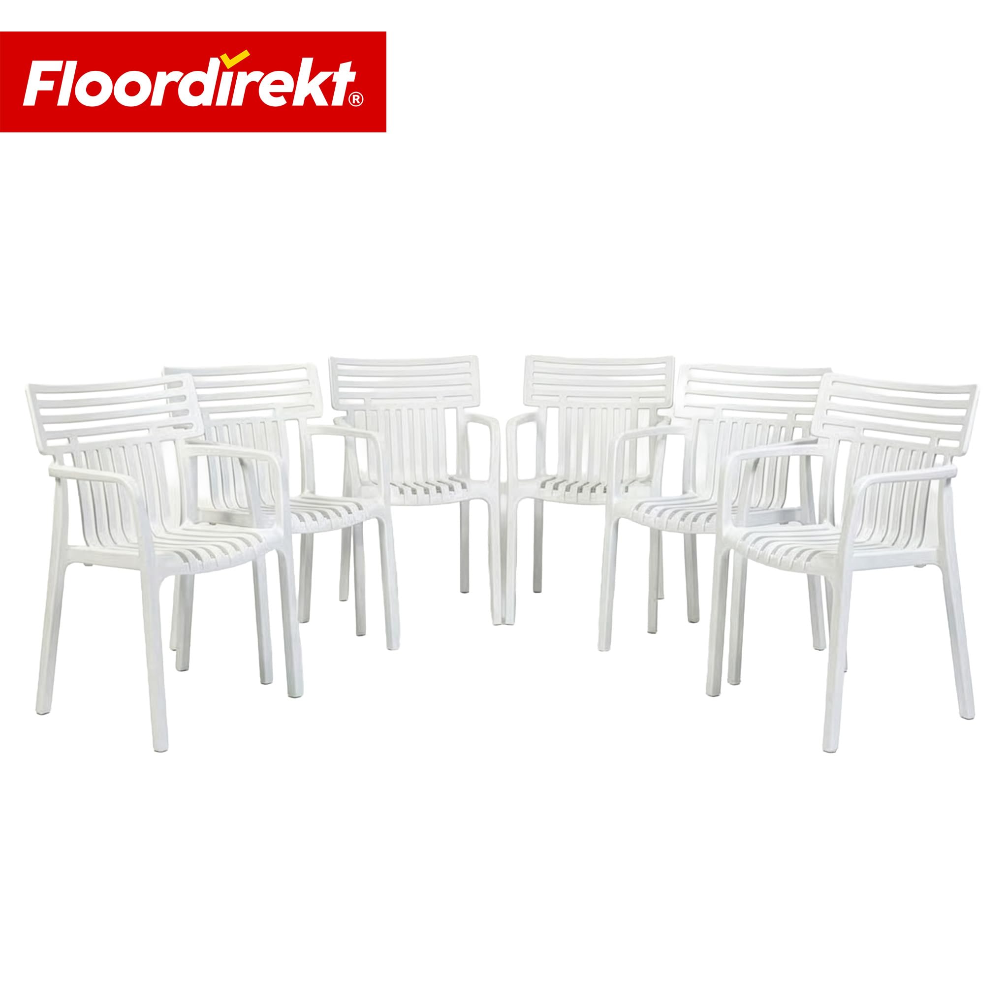 Floordirekt Sedia da Giardino Terrano con braccioli – Sedia Design impilabile, Bianca, Resistente alle intemperie e ai Raggi UV, Portata Fino a 200 kg, per Balcone, terrazza e Giardino