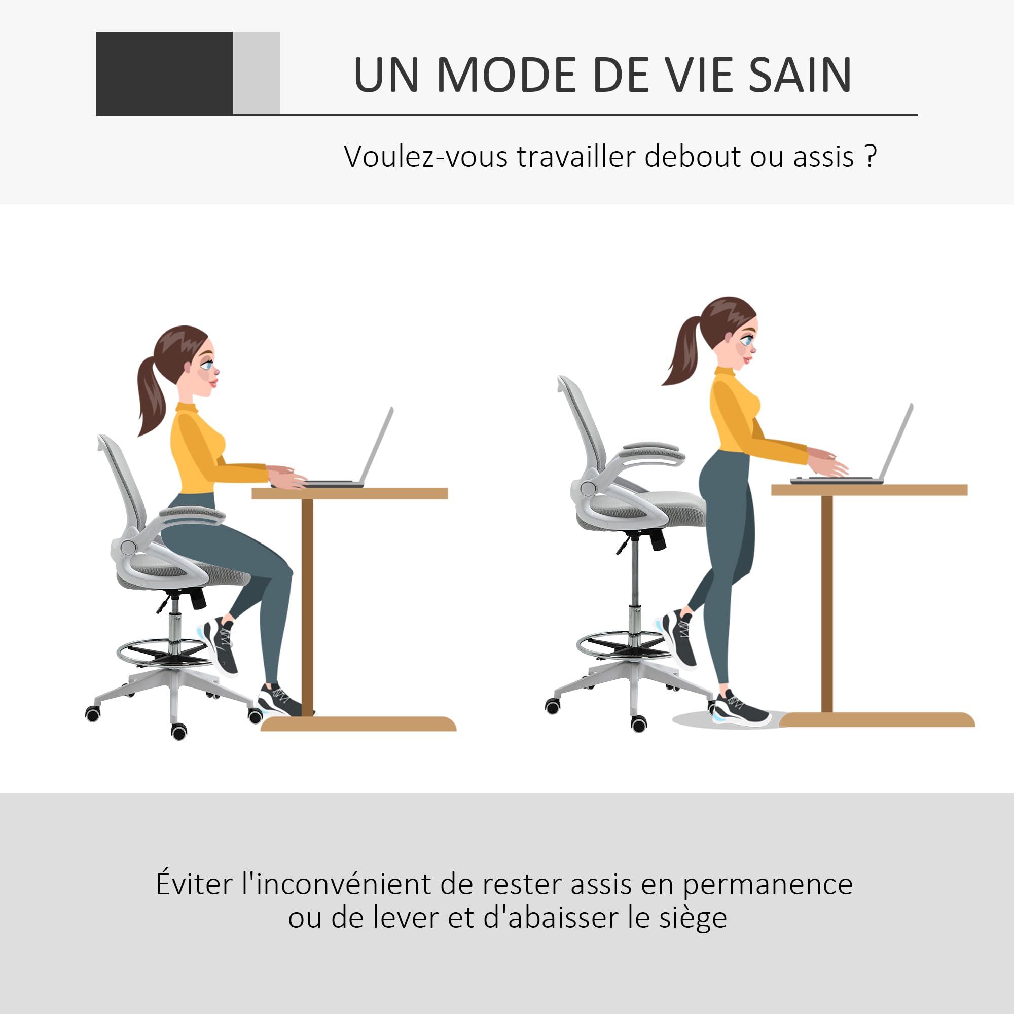 Vinsetto Chaise Bureau Ergonomique avec Repose-Pieds Accoudoirs Blanc
