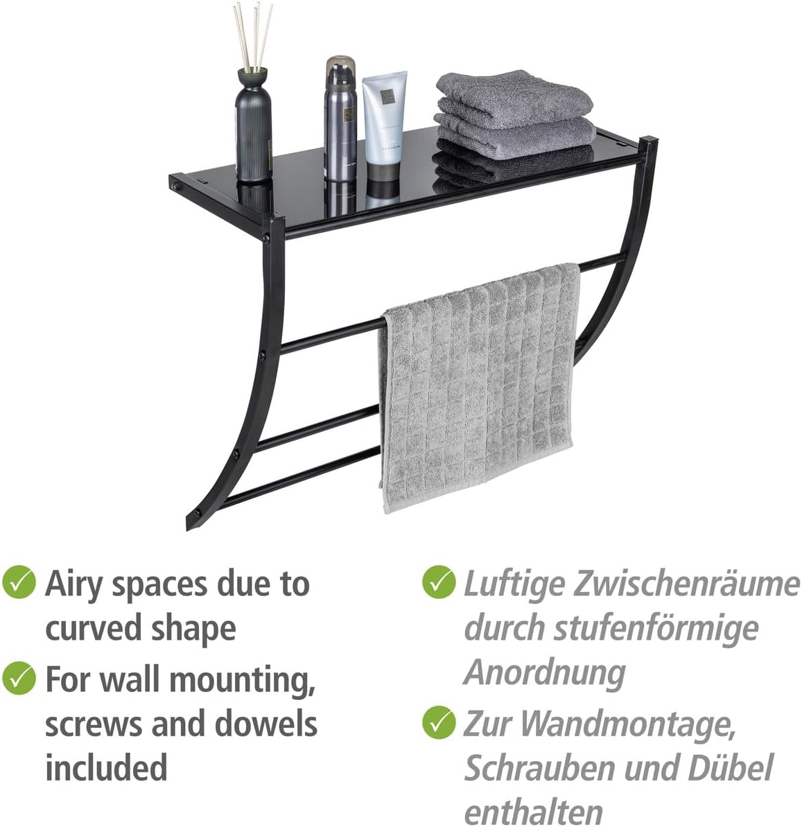 WENKO Tarderia Wall Shelf features: airy spaces and wall mounting with included screws and dowels