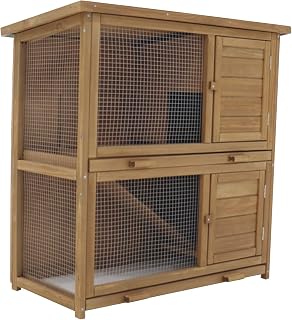 Kaninchenstall, 2 Etagen, 91,5X 91.8X 40,3 cm, Holz mit Gitter