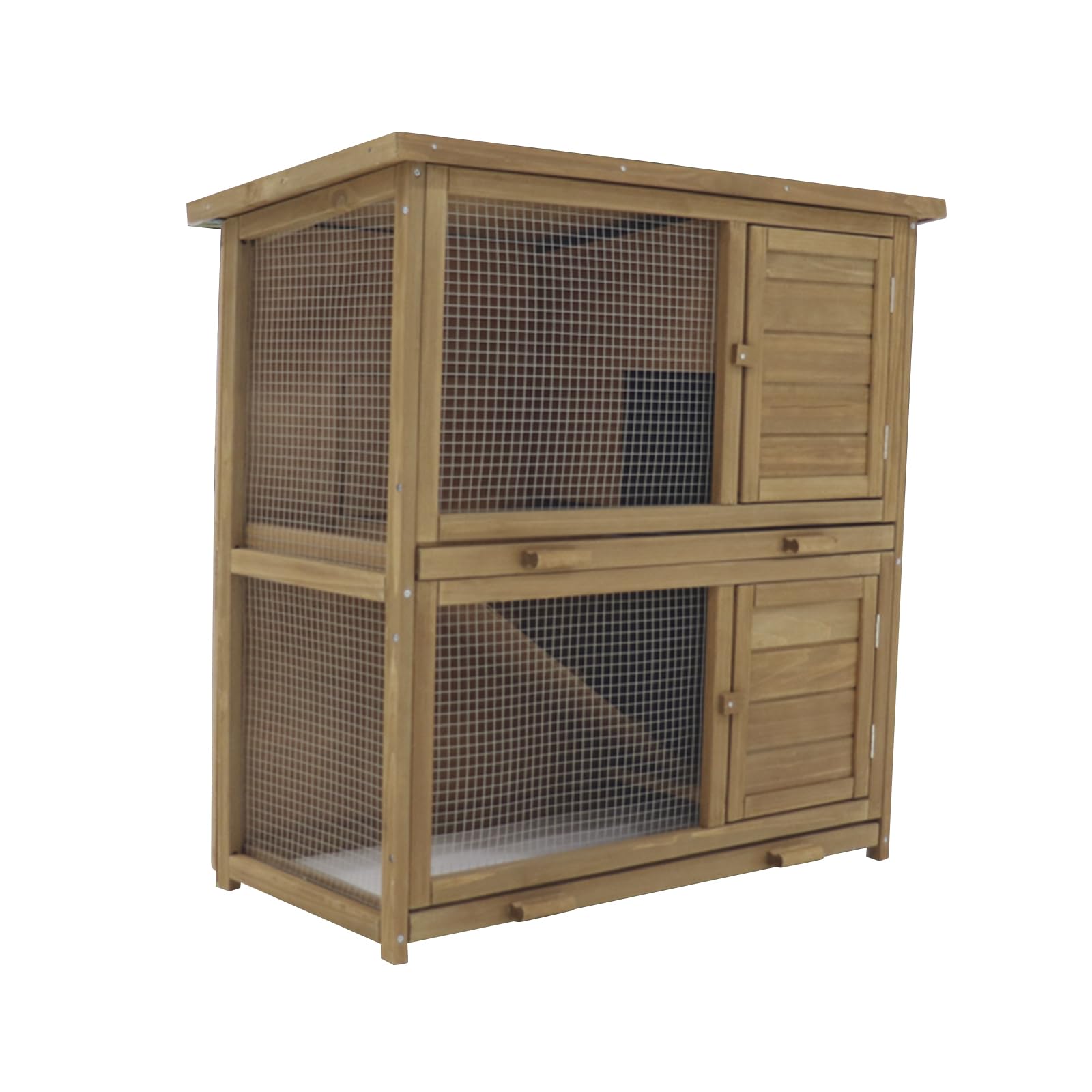 Conejera de 2 pisos, 91,5 x 91,8 x 40,3 cm, madera con rejilla