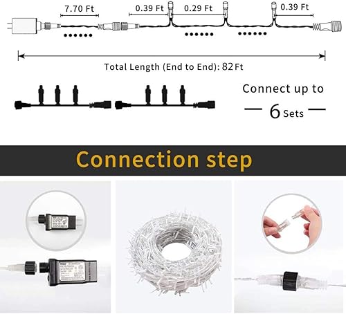 Miniatura 5 de Guirnalda de luces de Navidad, 220 LED para interiores y exteriores, impermeable, 8 modos, 82 pies, luces parpadeantes de 82 pies, enchufe de
