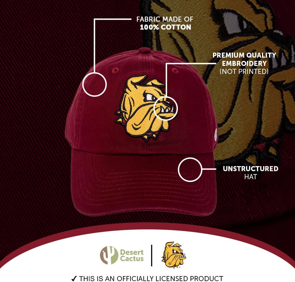 Desert Cactus University of Minnesota Duluth Baseball Hat Bulldogs UMD Champ Brimmed Embroidered Cap Adjustable Cloth Strap Adult (Style A) Red