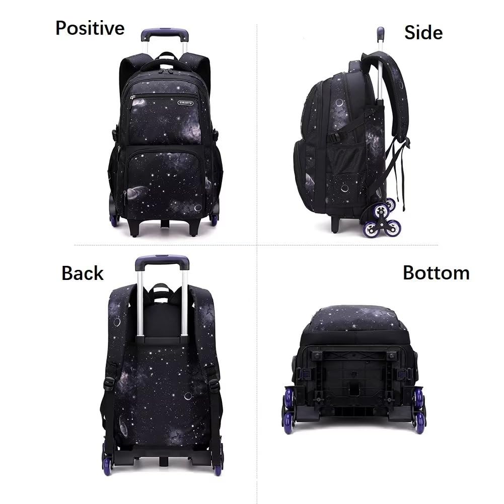 Cartable a roulettes Garçon Sac a Dos Ordinateur Sac Roulette Étudiants, 3 in 1 Sac à Dos à roulettes avec Sac à Lunch et Trousse à Crayons (Bleu étoilé)