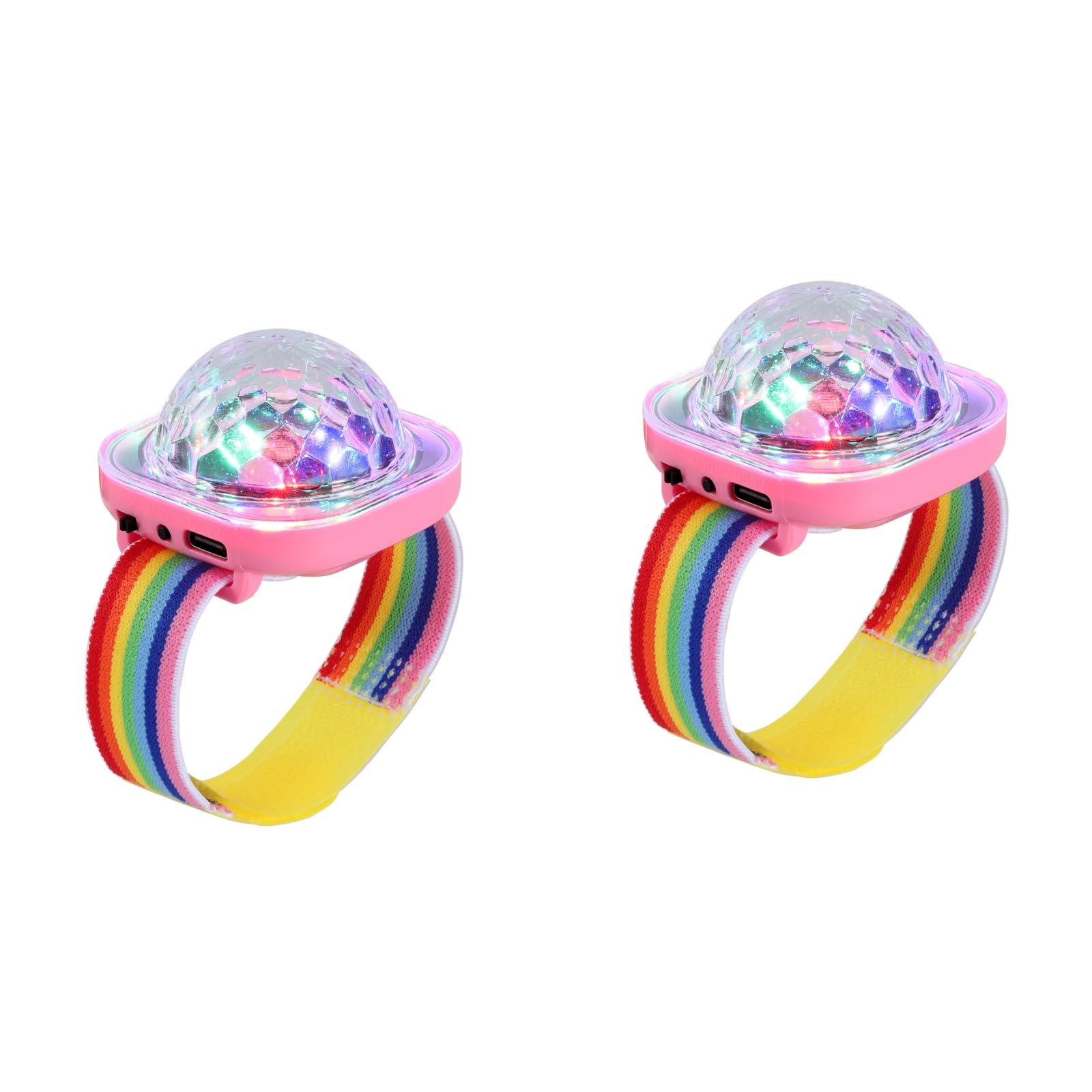 Lancoon2 Pack Disco Ball Light, Wearable Mini Portable LED Lamp Night Strobe Watch Bracelet USB Charging Voice Controlled with Suction Cup for Kid Party Car Dancing DJ Club(Pink)