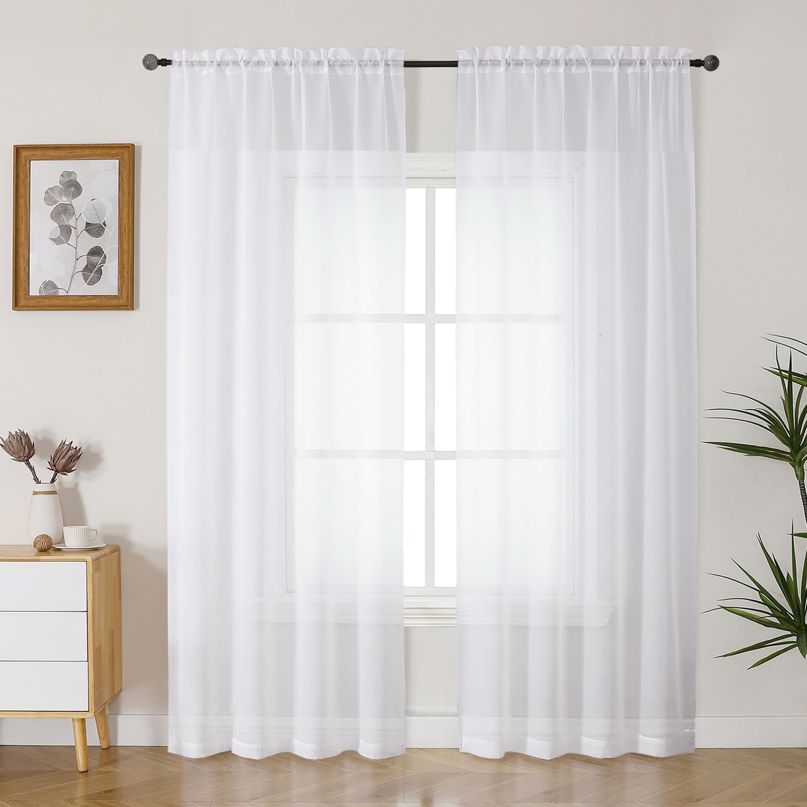 Gwine White Sheer Curtains 84 Inches Long 2 Panels Set for Living Room, Rod Pocket Voile Bedroom Curtains, Light Filtering Solid Window Sheer Panels,