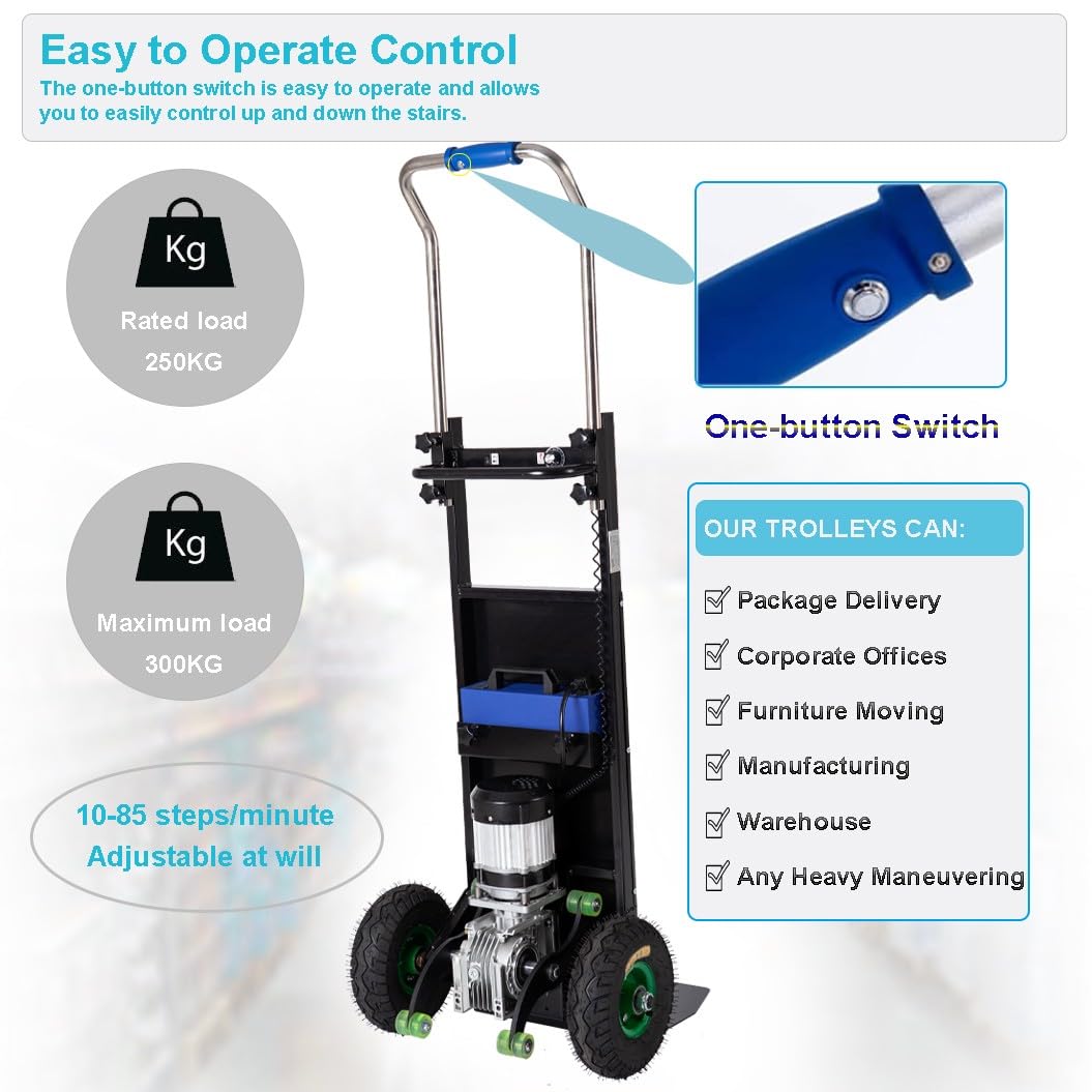 Mobile Tragbare Treppen,Elektrischer Treppensteiger,Trolley Einkaufstrolley,Einkaufswagen,Mit Einziehbarem Griff,Tragfähigkeit 250 Kg/551 Lbs Black