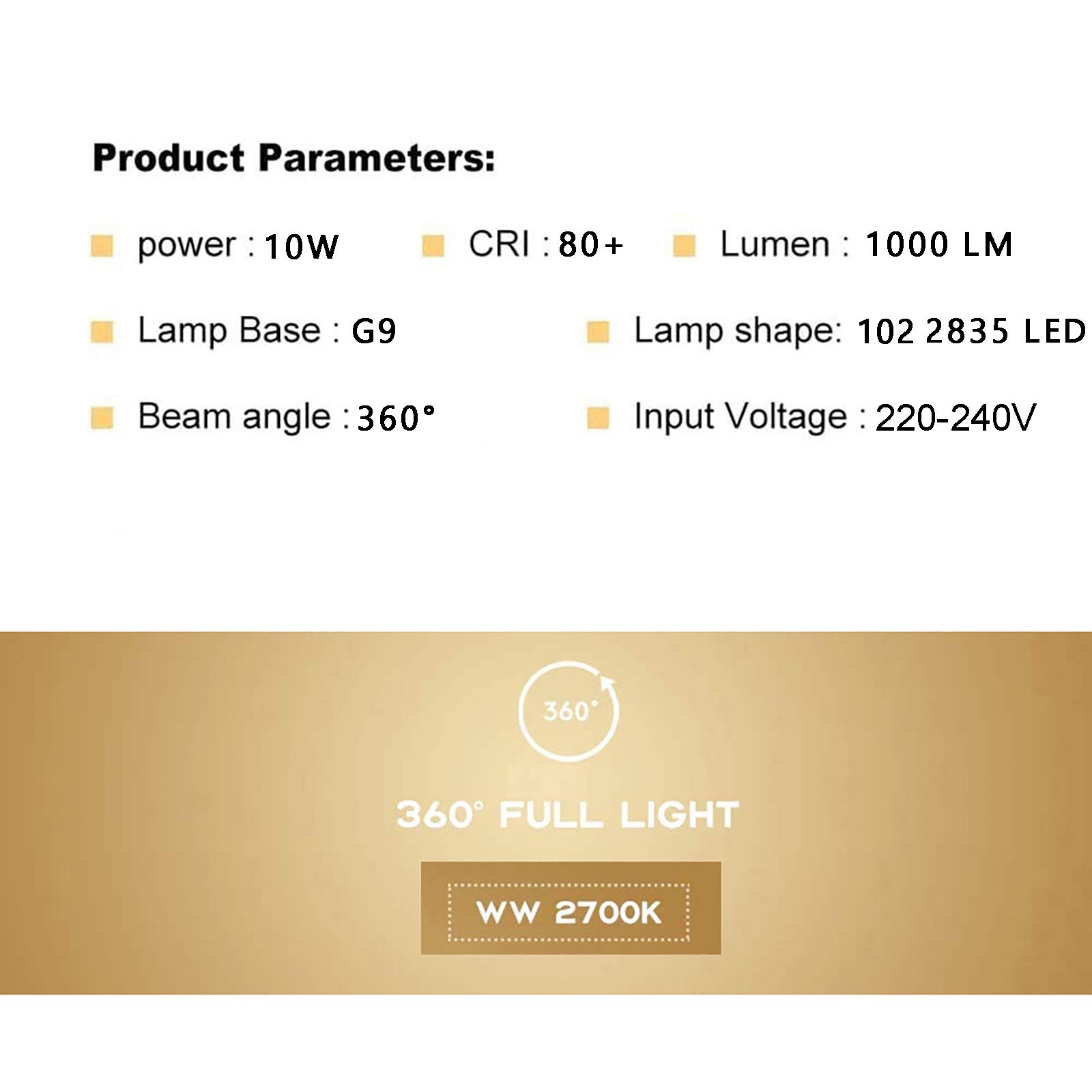 Lampadine LED G9 10 W, Lampadine alogene ricambio 80 W 100 W equivalenti a 1.000 lm, Lampadine LED G9 dimmerabili, Base bi-pin G9, Bianco caldo 3000 K, Confezione 4