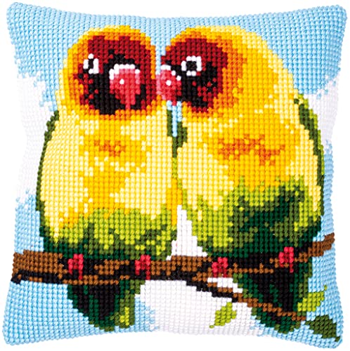 Point de croix kit coussin complet Inséparables 40x40 pour s'initier aux loisirs créatifs