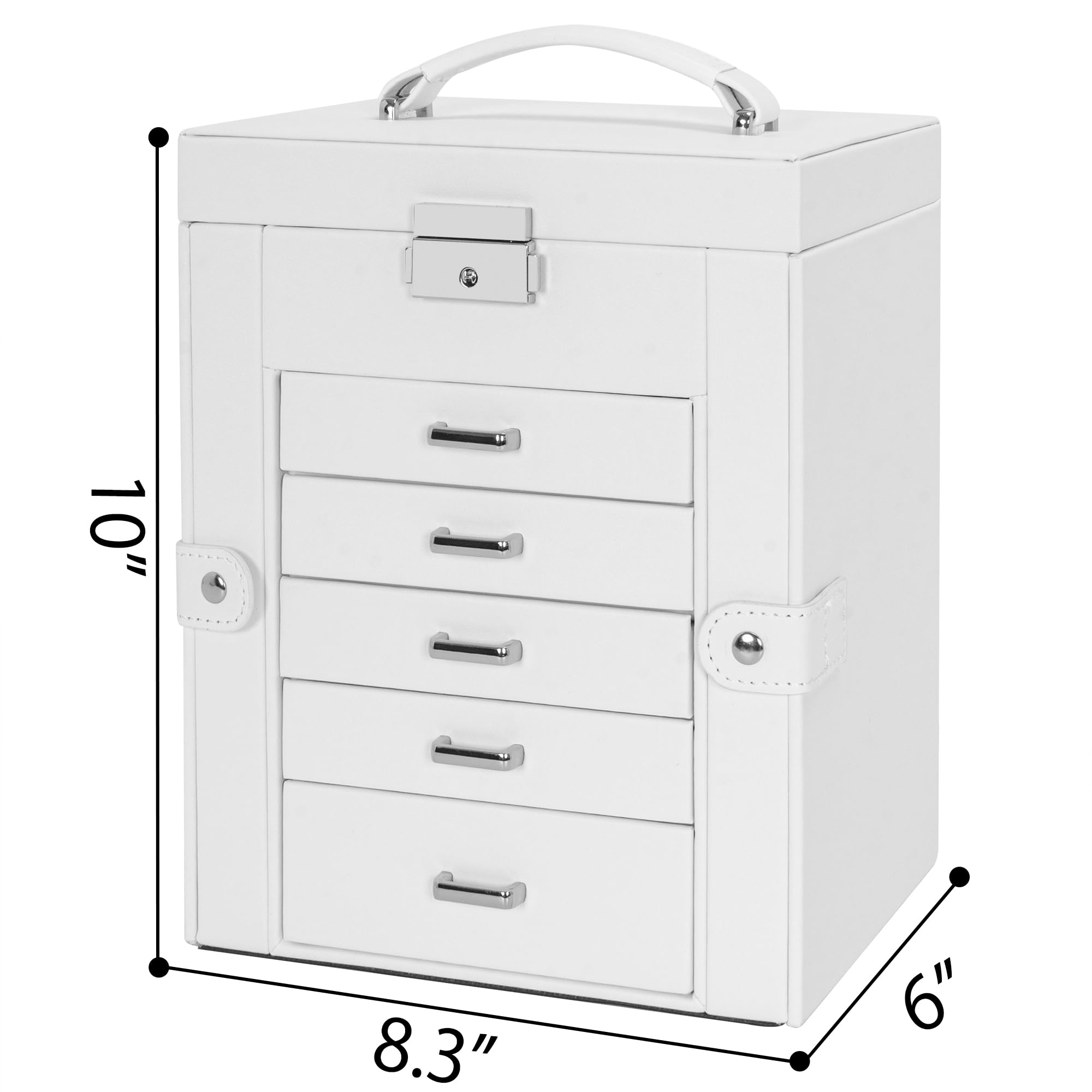 TORIBIO Jewelry Box Jewelry Organizer with Mirror, Faux Leather Jewelry Storage Case for Girls/Women/Mother, Necklace Earring Bracelets Holder Organizer, White