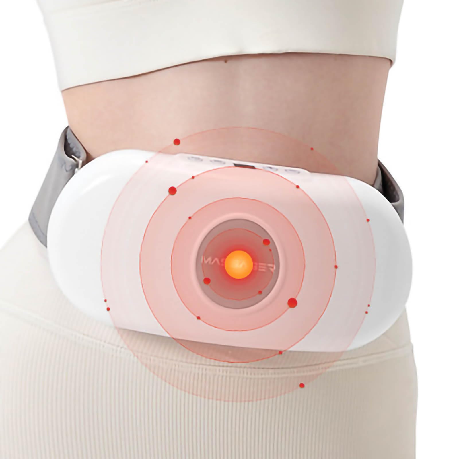 Massaggiatore elettrico per la pancia, cintura per massaggio addominale portatile senza fili, impacco caldo + vibrazione + 9 livelli di intensità + bruciagrassi riscaldato,White