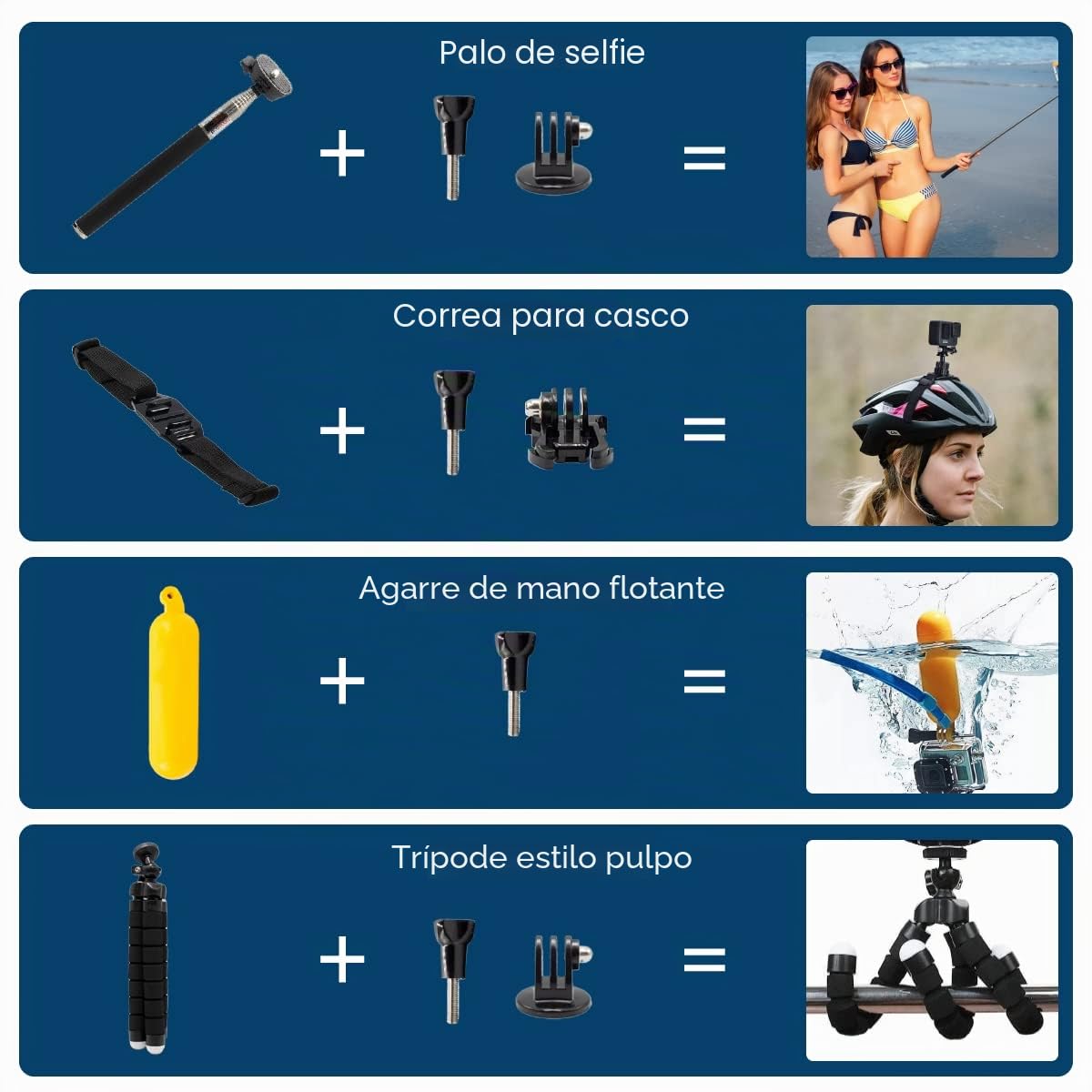 MMOBIEL Kit de Accesorios de cámara de acción 50 en 1 Compatible con GoPro Hero 11 10 9 8 7 6 5 4, GoPro MAX, Fusion, dji Osmo Action, AKASO, Insta 360, etc. - Incluye Soporte de Cabeza de cámara de