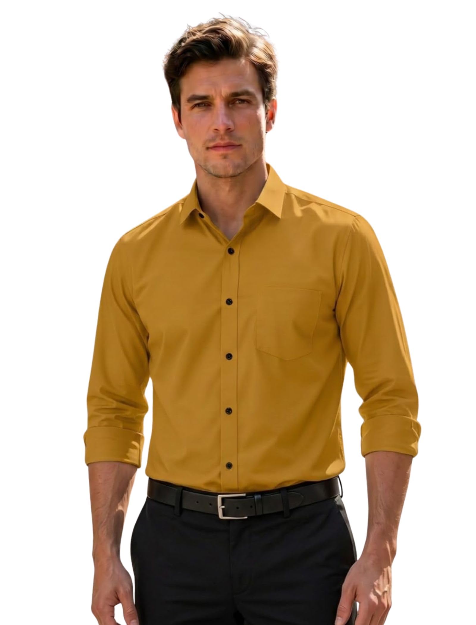 Men's Regular Fit Solid Pattern Cotton Shirt with Spread Collared Long Sleeve Standard Length and Button Down Closure Type | Latest Shirts | Stylish Shirts for Men-image-28