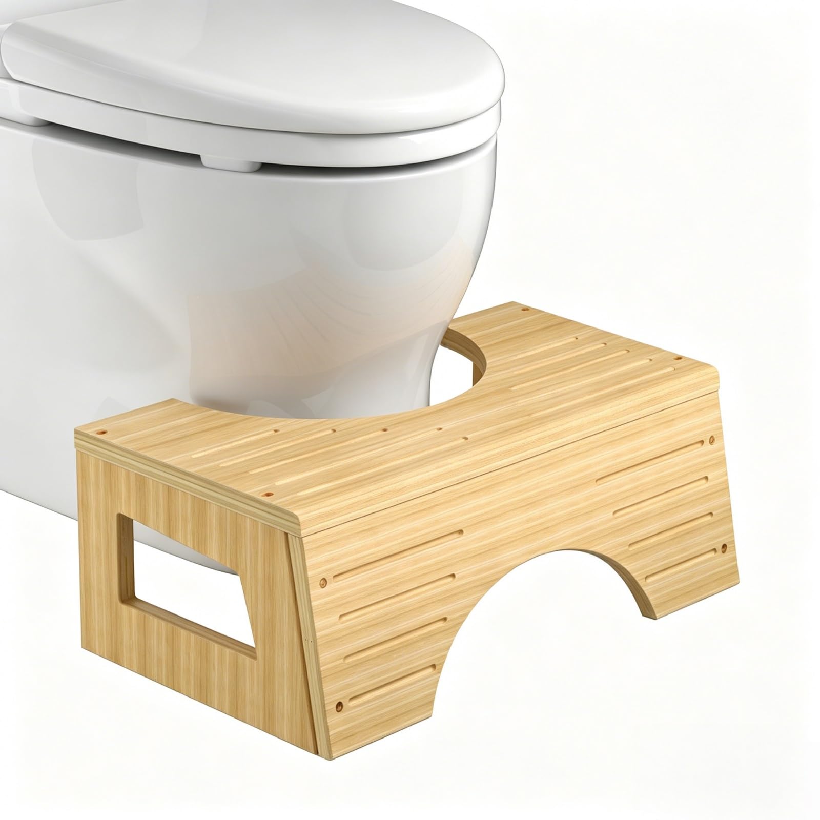 Bamboo Toilet Stool, Ergonomic Bathroom Squat Stool & Foot Stool, Waterproof Potty Stool, Toilet Step Stool for Better Bathroom Posture, Bathroom Stool(Natural)