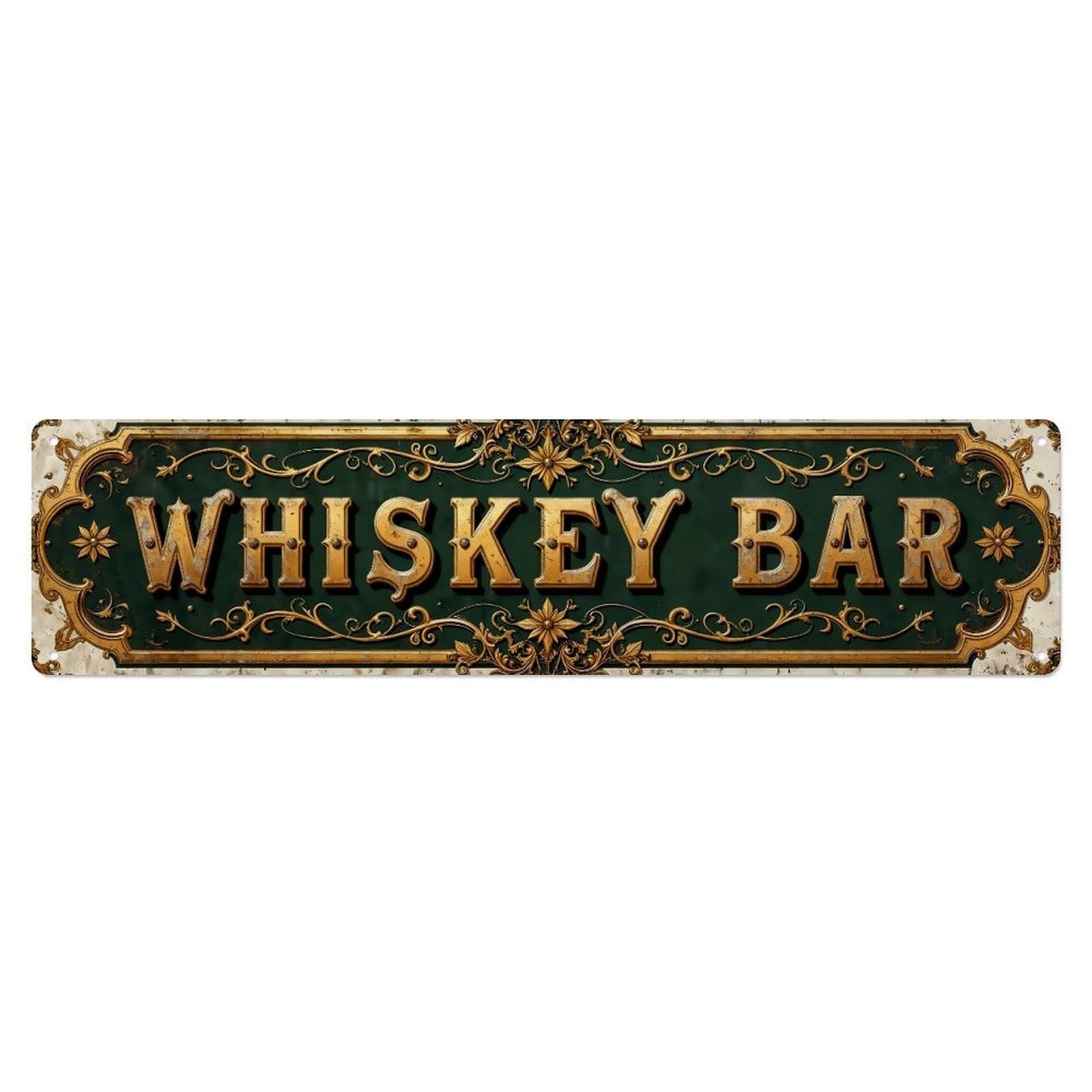 Ornate Gold Lettering Green Background Tin Sign Vintage Metal Sign Home Bar Garden Indoor & Outdoor Wall Decor Retro Metal Poster 4x16 Inch