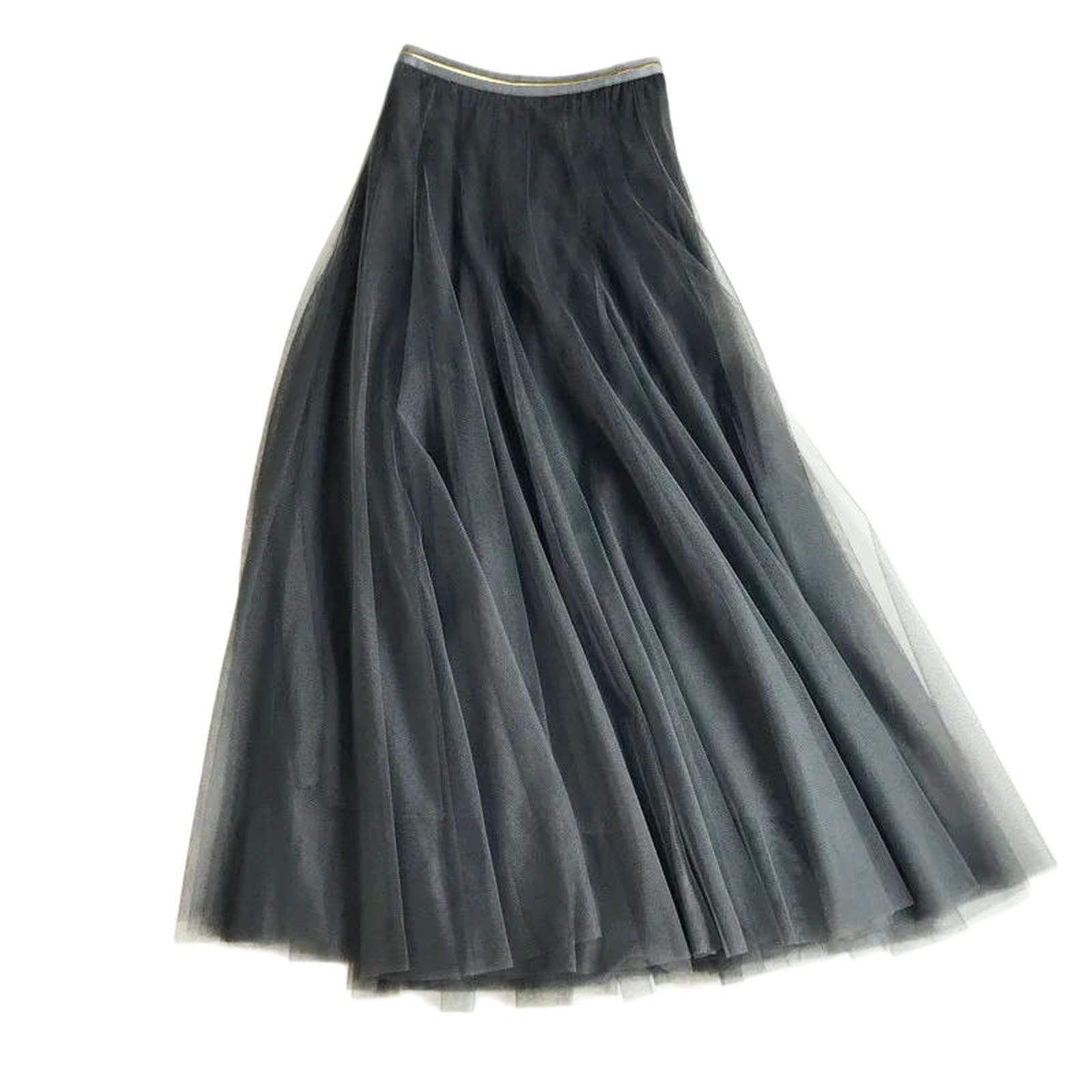 Gonna Estiva Gonna A Rete da Donna Estiva Tinta Unita A-Line-Grigio-Taglia Unica （Vita 60-75 cm, Lunghezza Gonna 82 cm）
