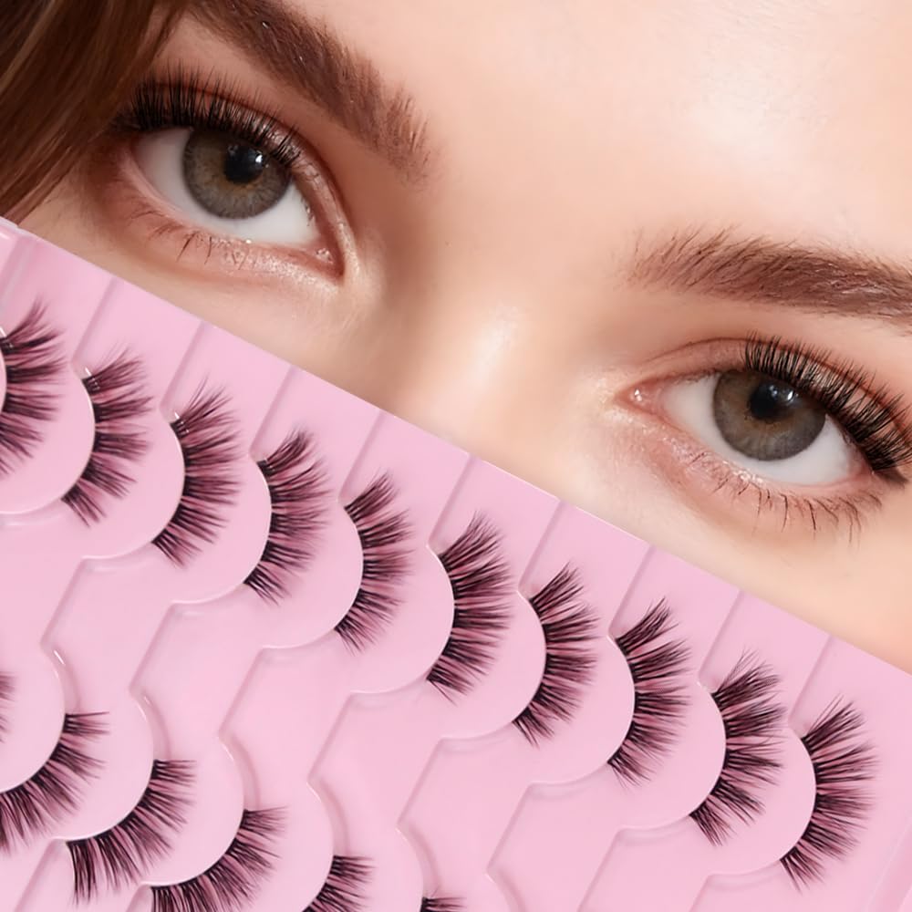 AKARA Ciglia Finte Naturali 10 Paia 3D Mezze Ciglia Finte False Eyelashes Visone Artificiale (BY02)