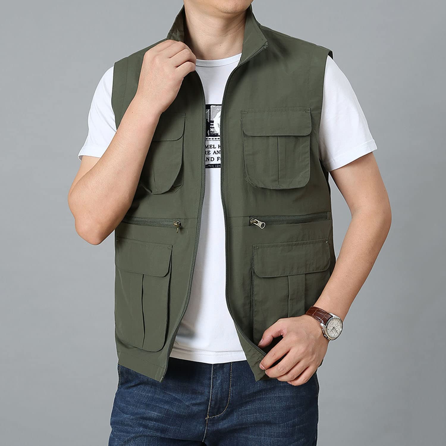 Chaleco De Hombre Sin Mangas Multi-Bolsillo Chaleco De Pesca Al Aire Libre Fotografía Chaleco Suelto Chaqueta Casual Transpirable Práctico Chaleco