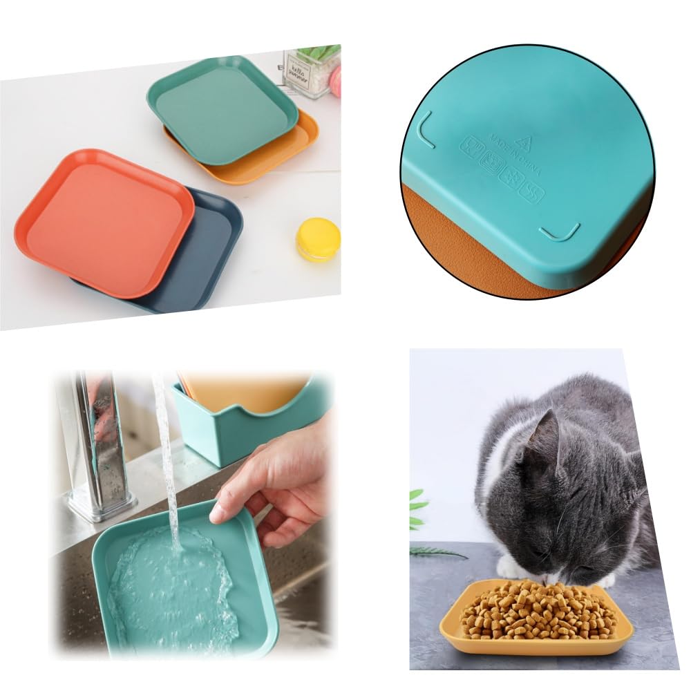 Set 4 Ciotole Piatte Quadrate per Gatti 14.5cm per Cibo Umido