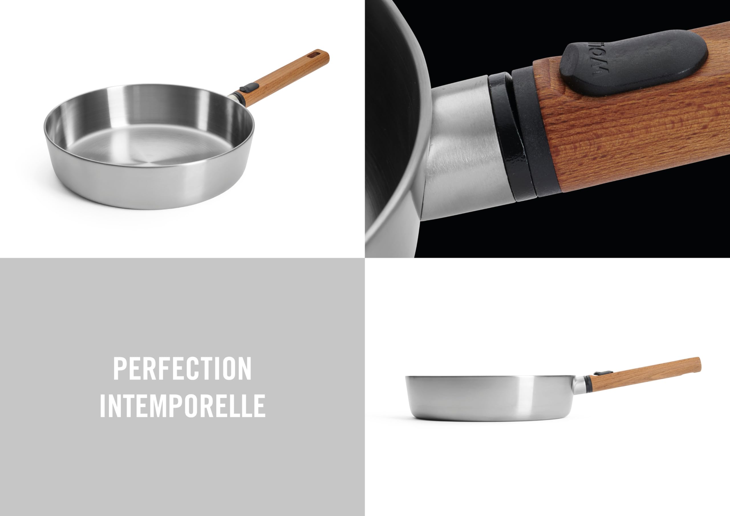 WOLL – poêle haute Logic Steel Ø 28 cm, hauteur 7 cm – poêle en acier inoxydable pour induction, sans PFAS – poêle antiadhésive avec manche amovible en bois durable – compatible tous feux