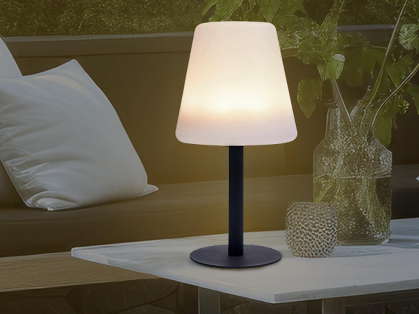 Outdoor LED Tischleuchten 2er SET Schwarz Weiß SOLAR & mit USB Anschluß, Höhe 25cm