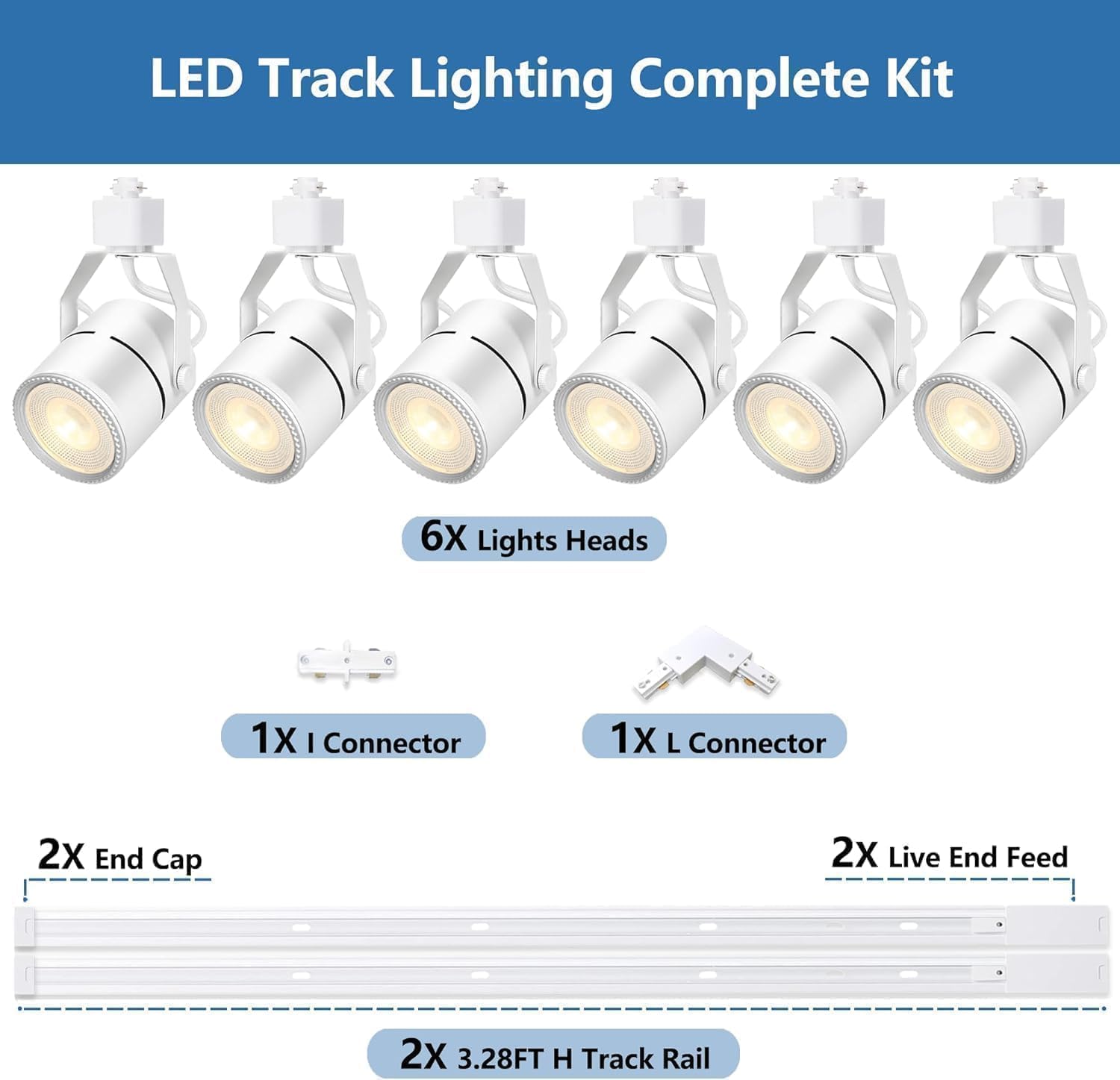 LED Track Lighting Kits, PAR20 Track Lighting Heads with 2x3.28Ft H Type Track Lights Rails, 4000K Natural Light Indoor Spotlight Fixtures