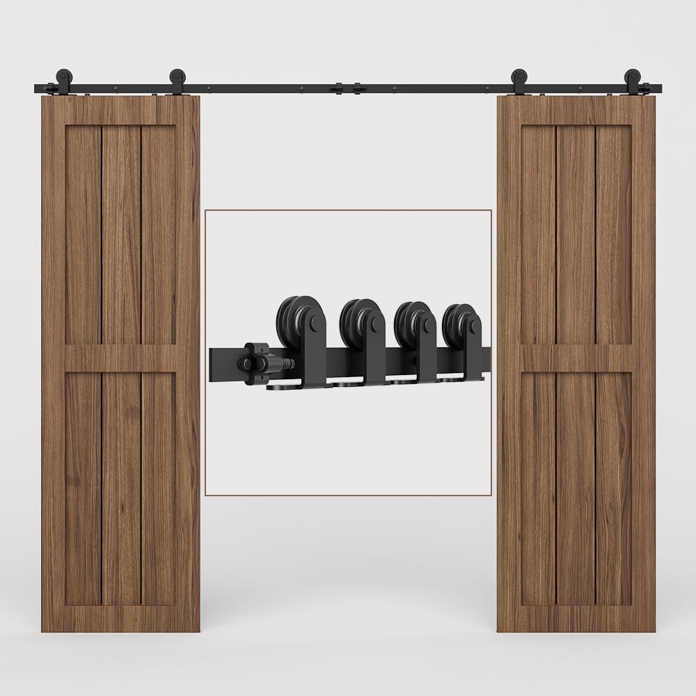 Ccjh Black 8Ft/243Cm Sliding Barn Wood Door Closet Hardware Track Kit Track System Unit For Double Door