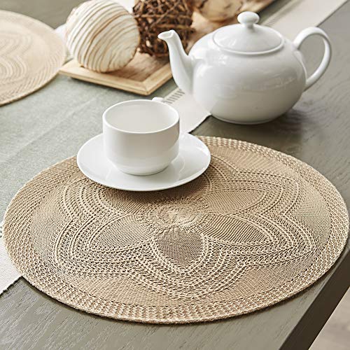 DII Woven Collection Round Braided Floral Placemat Set, 15", Stone, 6 Piece by DII - Image 2