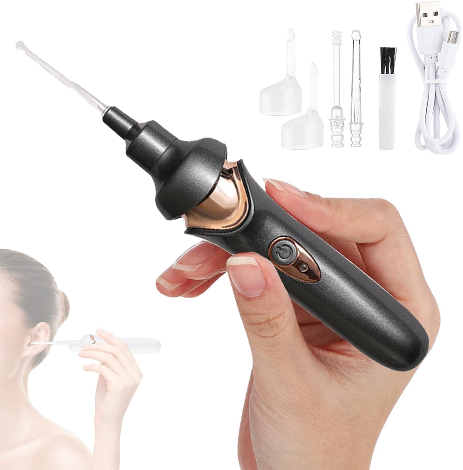 Dratal Earwax Remover with Replaceable Eartips USB Chargeable Electric Ear Aspirator Portable Ear Cleaner Tool for Deep Cleaning Suitable for Children and Adults (BLACK)