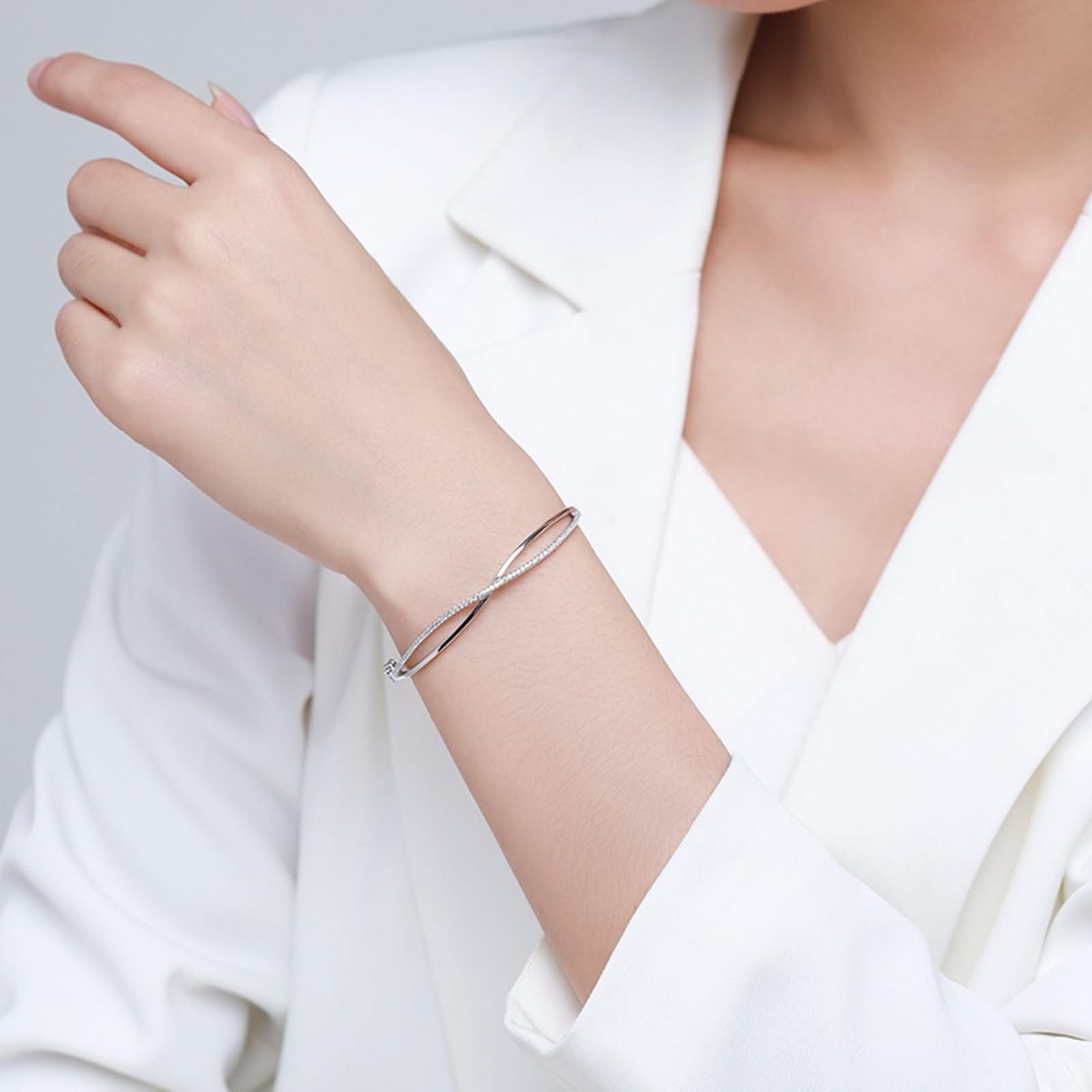 Brazaletes de Mujer Oro Blanco 9 Kilates / 14 Kilates / 18 Kilates, Infinito Hueco con Moissanita, Cadena 16 CM, Pulsera Plata Mujer de