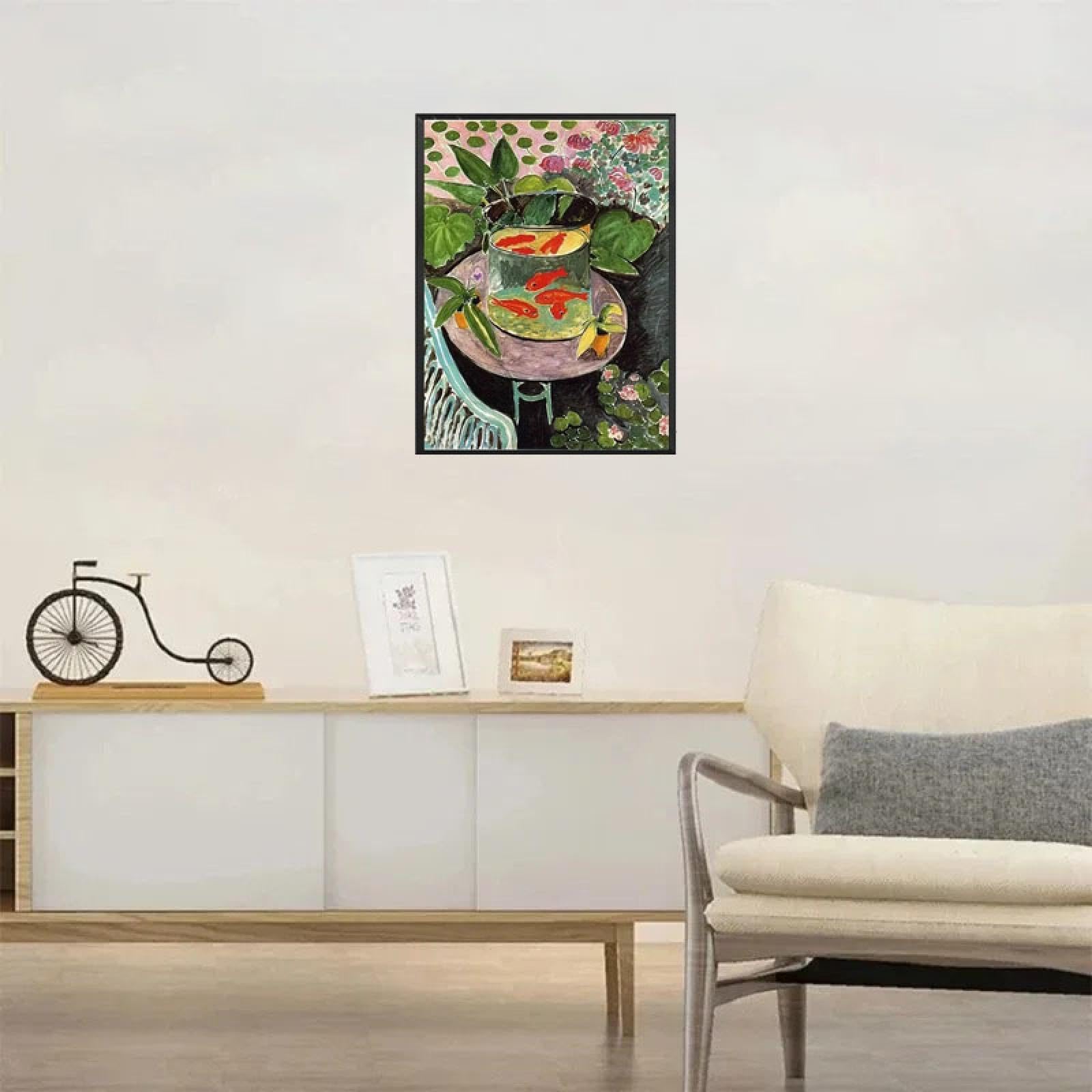 HNKDKJ Henri Matisse, berühmtes Werk, Retro-Poster, abstrakte, farbenfrohe Landschaft, Leinwandbild, Wandkunst, gerahmt und fertig zum Aufhängen, 50 x 60 cm/20 x 24 Zoll, mit schwarzem Rahmen