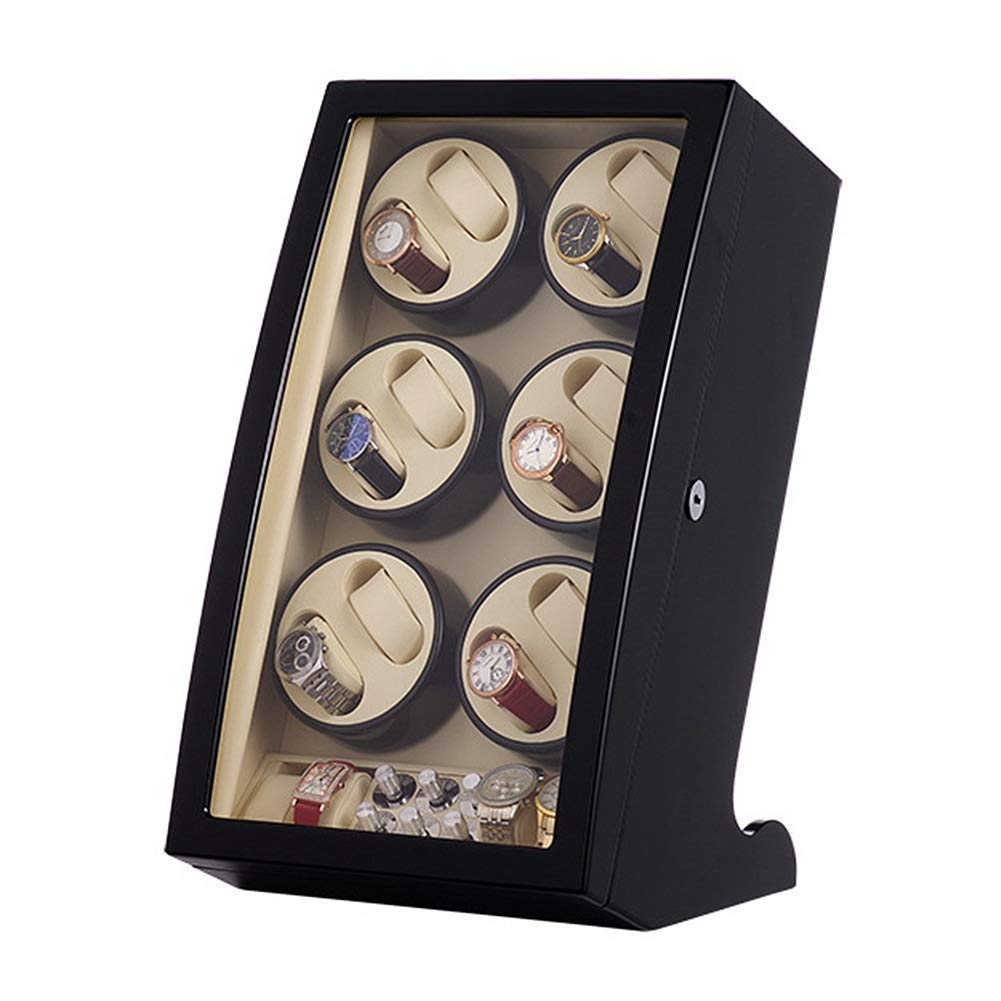 Vitrina móvil para 12 Relojes + 4 Posiciones de Almacenamiento Vitrina automática Caja relojera Motor con cojín de Cuero 5 Modos de rotación Madera lacada para Piano The New