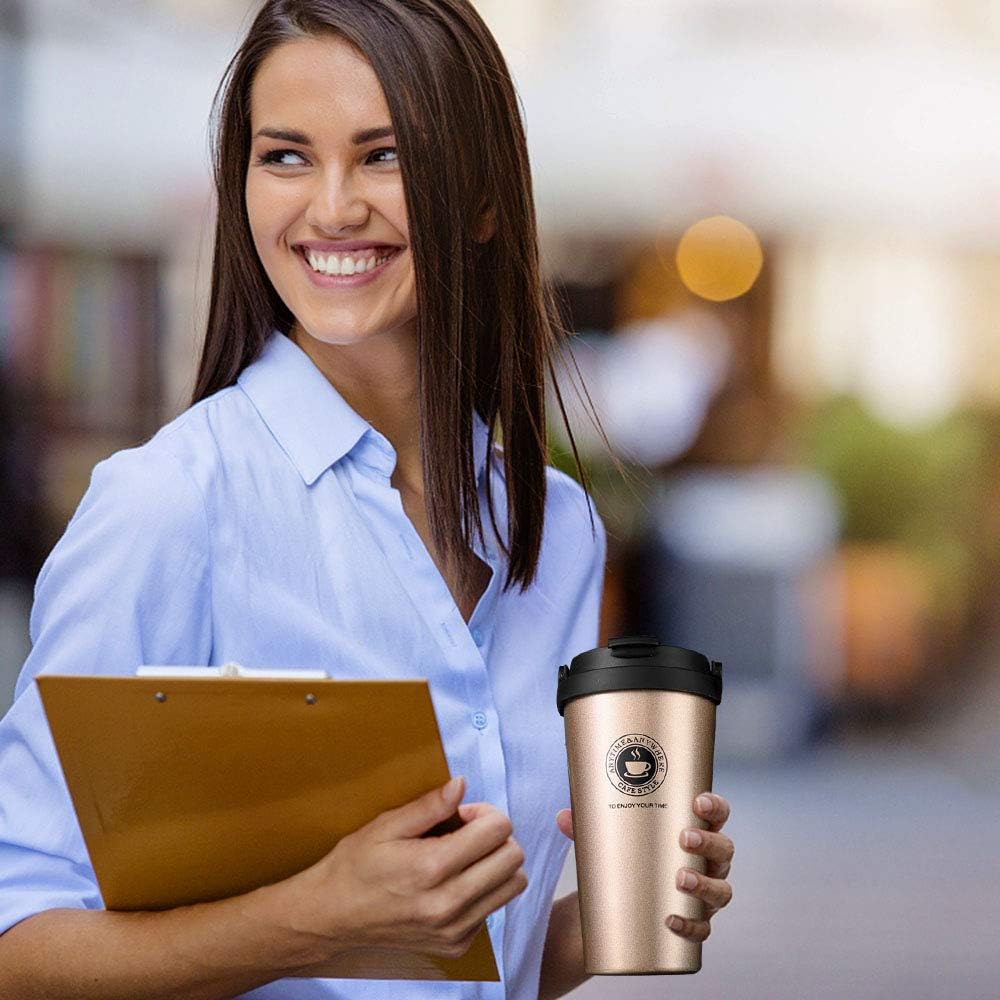 Gresunny 500ML Insulated Coffee Cups Double Walled Travel Mug Vacuum Insulation Stainless Steel Car Coffee Mug with Leakproof Lid Reusable Thermal Cup for Hot Cold Drinks Coffee Tea Beer - Image 5