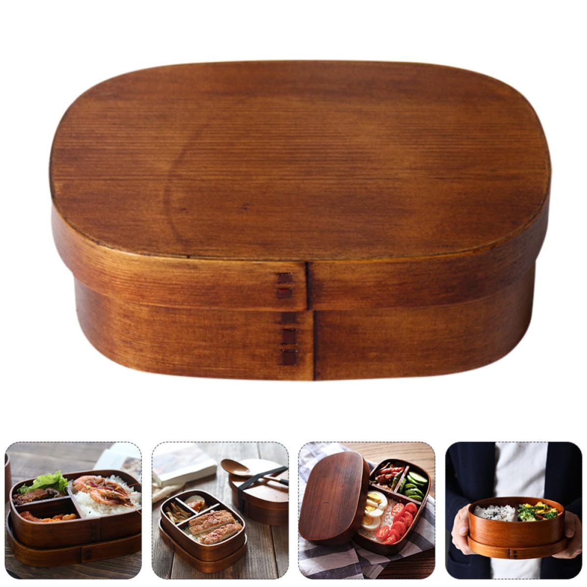 Boîte à Déjeuner Japonaise en Bois, Portable Grosse Capacité, Design Couche et Compartiments Divisés, pour L'école Famille Couleur