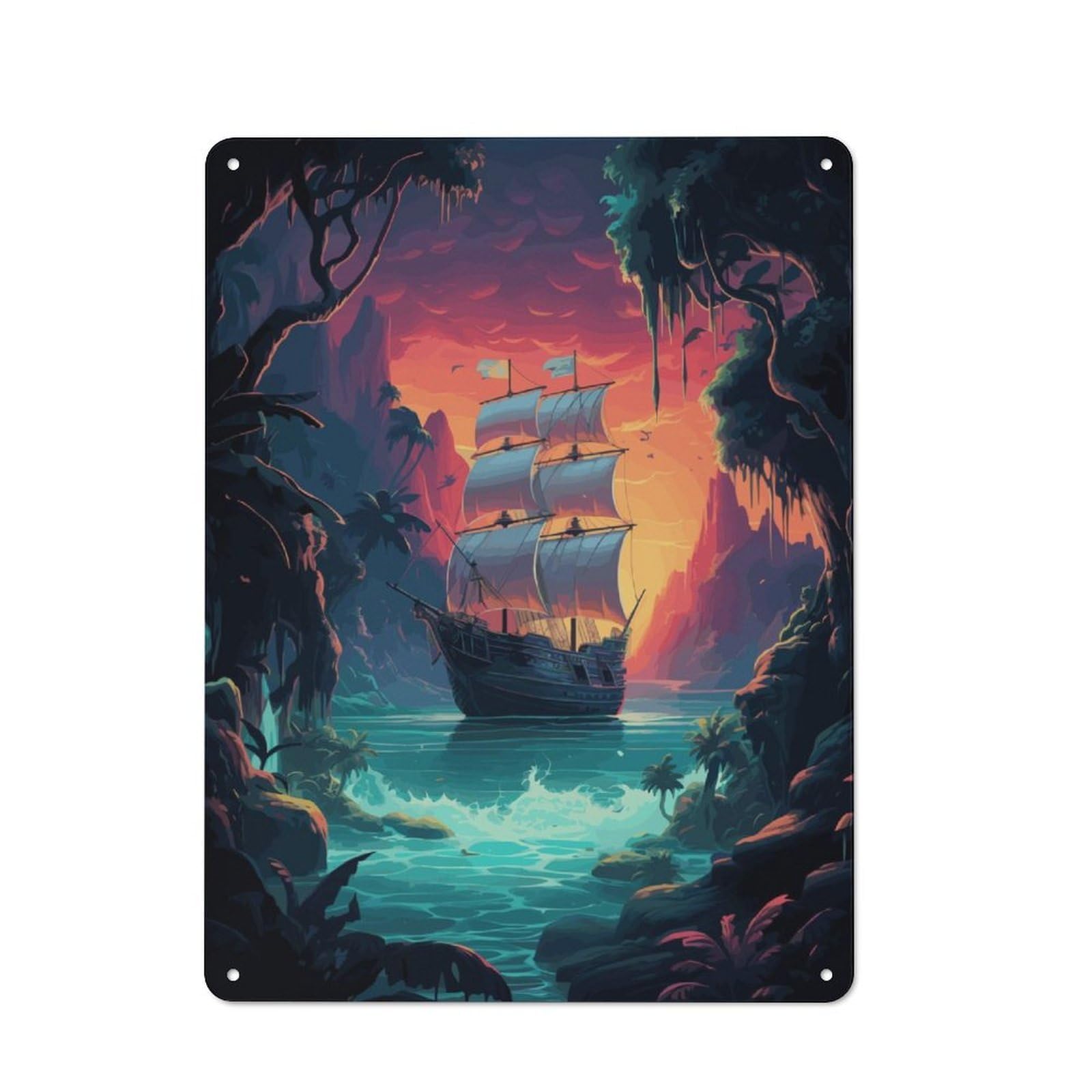 Junmoney Mysterious Pirate Ship Metal Wall Decor Sign, Small Wall Accent For Seasonal Kitchen, Dining Room Or Entrance, 40X30cm