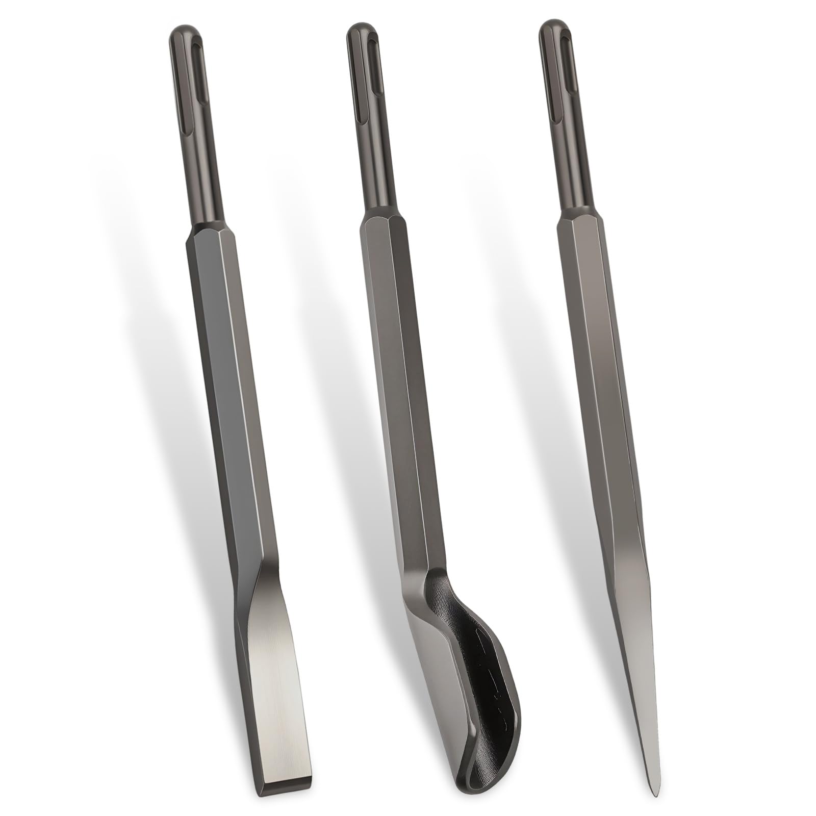 SDS-PLUS - Cincel de canal (3 unidades, 14 x 230 mm, cincel plano y puntiagudo, 22 x 82 x 250 mm, material de acero superduro para cinceles, hormigón, paredes de ladrillo y superficies