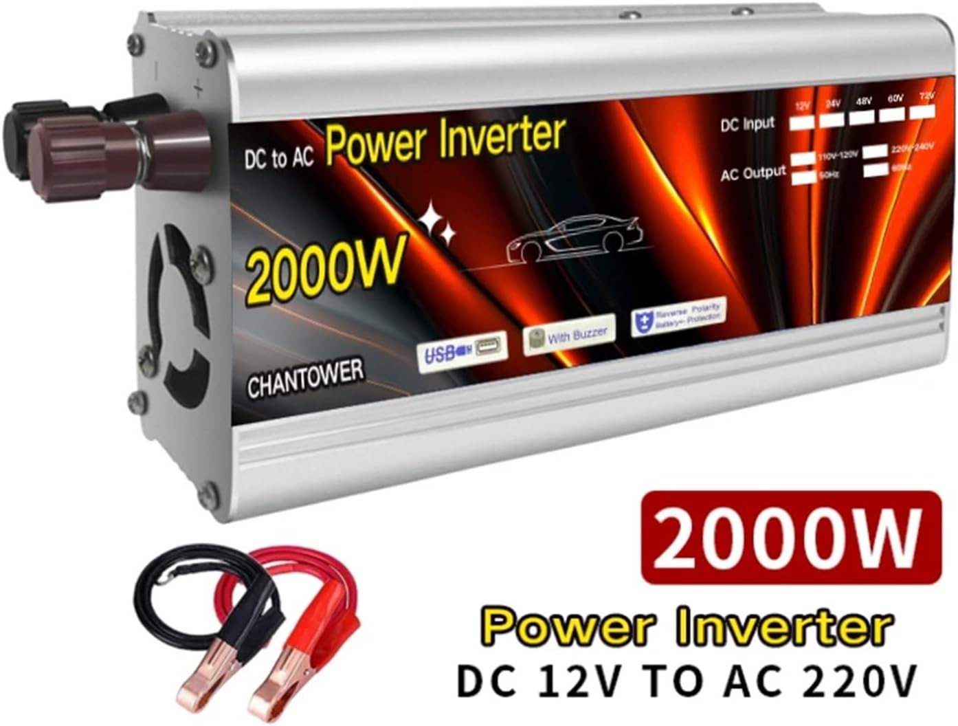 Inverter 12v 220v Solar Inverter 500W 1000W 1500W 2000W Portable Voltage Auto Charger Converter Car Power Inverter(2000W 12V)