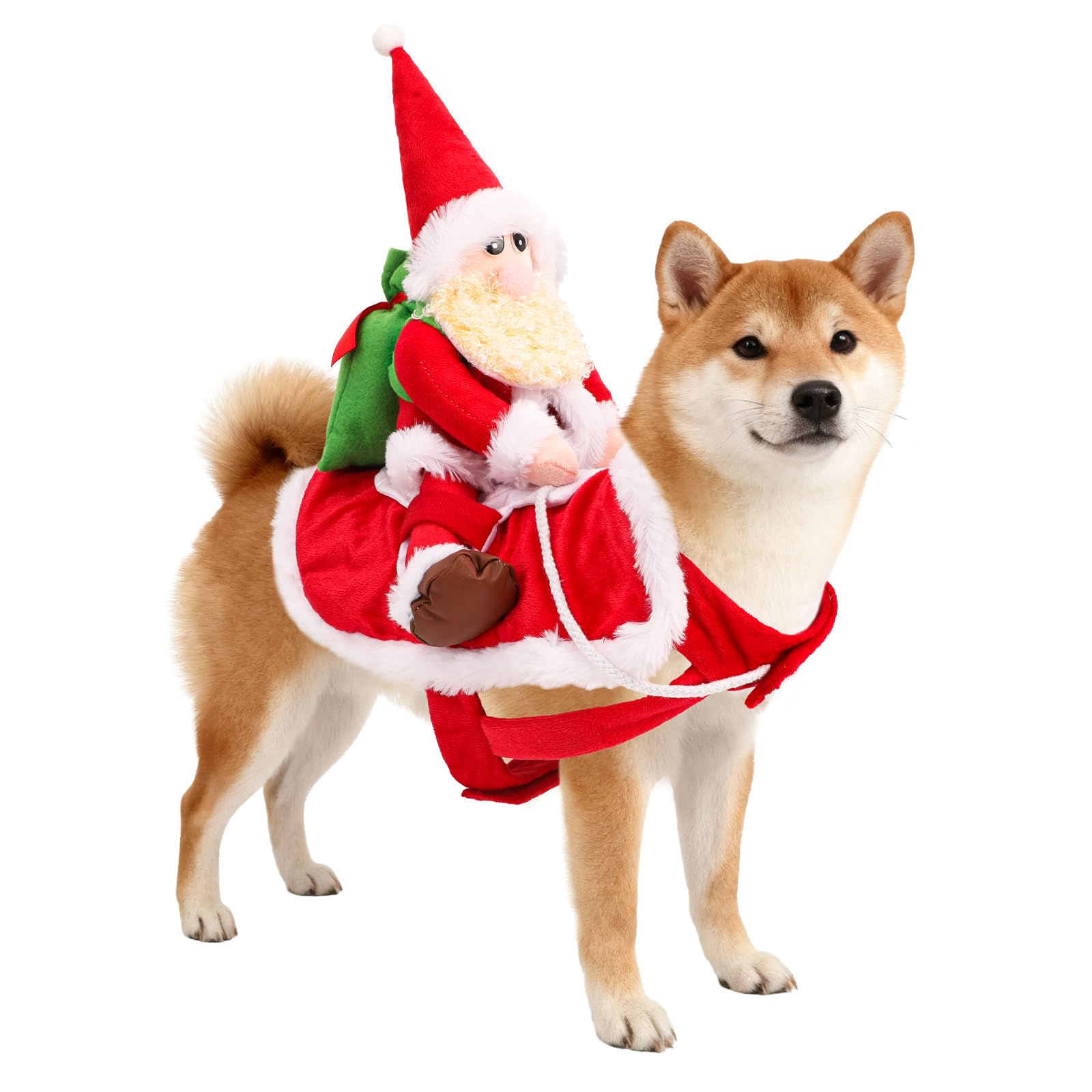 QKURT Santa Dog Costume-Christmas Pet Clothes, Santa Claus Riding Pet Costume, Dog Cat Christmas Holiday Outfit, Xmas Cosplay Dressing up for Small Medium Large Dogs(S)