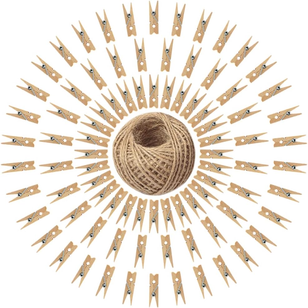 jijAcraft 3.5cm Mini Wooden Pegs: 100Pcs Mini Photos Pegs for DIY Crafts Brown Photo Display Clips Small Wooden Clothes Peg for Hanging Photos Cards