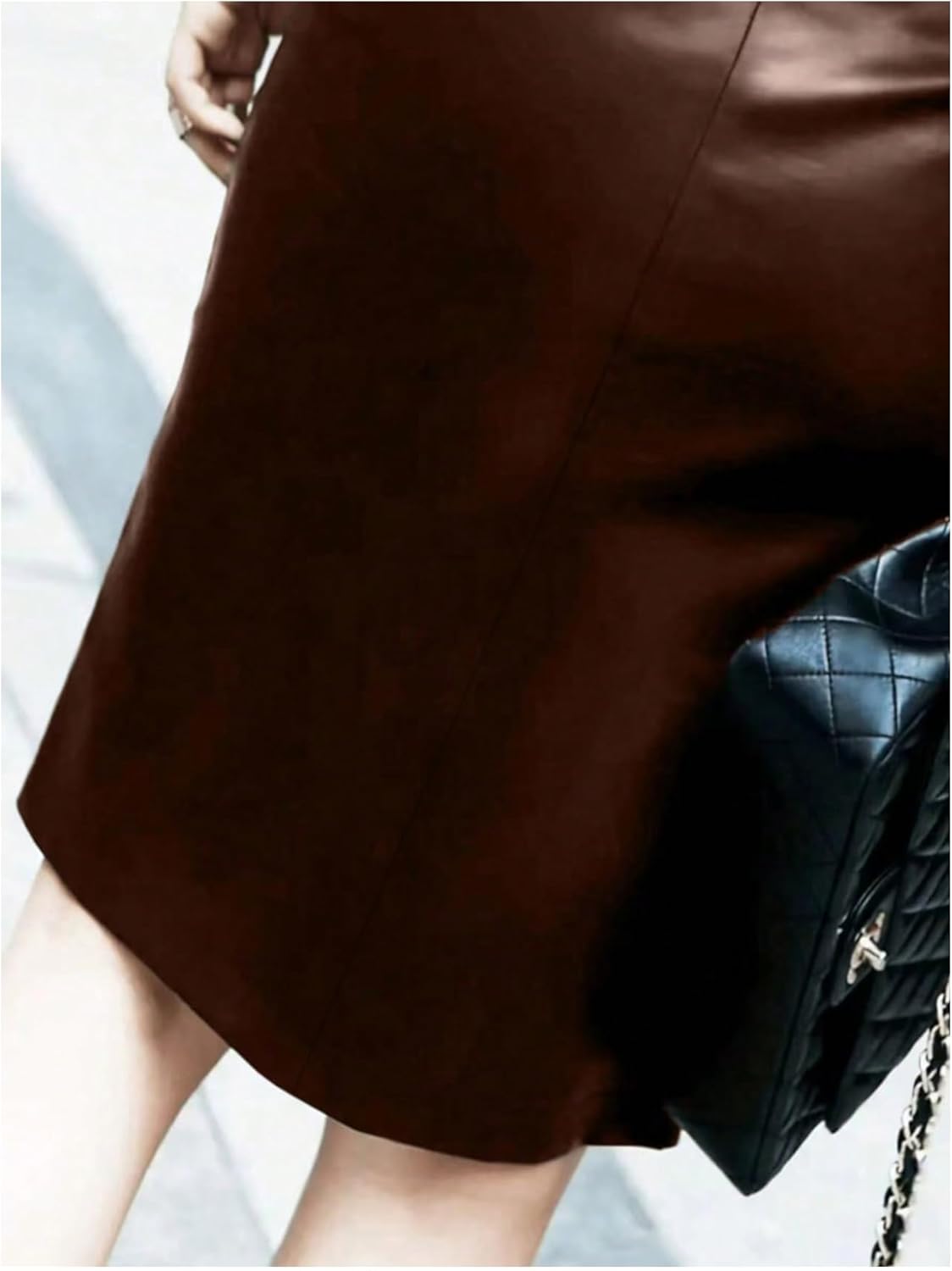 GORGLITTER Women's Leather Bodycon Midi Skirt Side Slit High Waist Western Country Pencil Short Skirts Going Out Outfits - Image 4