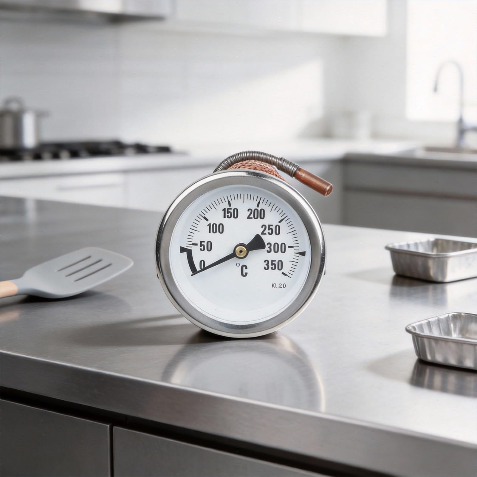 KiraKira Termometro capillare in metallo 0-350C per forno riscaldatore caldaia, quadrante 7 cm con cavo sonda da 1 m, manometro ad alta temperatura per cucina