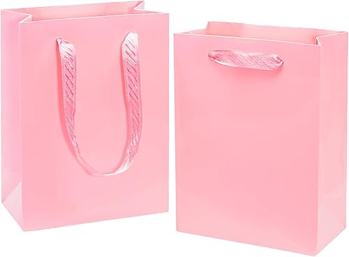 Miniatura 1 de UnicoPak 30 bolsas de regalo rosas de tamaño pequeño de 6 x 3.2 x 8 pulgadas, superficies de acabado brillante con asas, pequeñas bolsas de regalo,