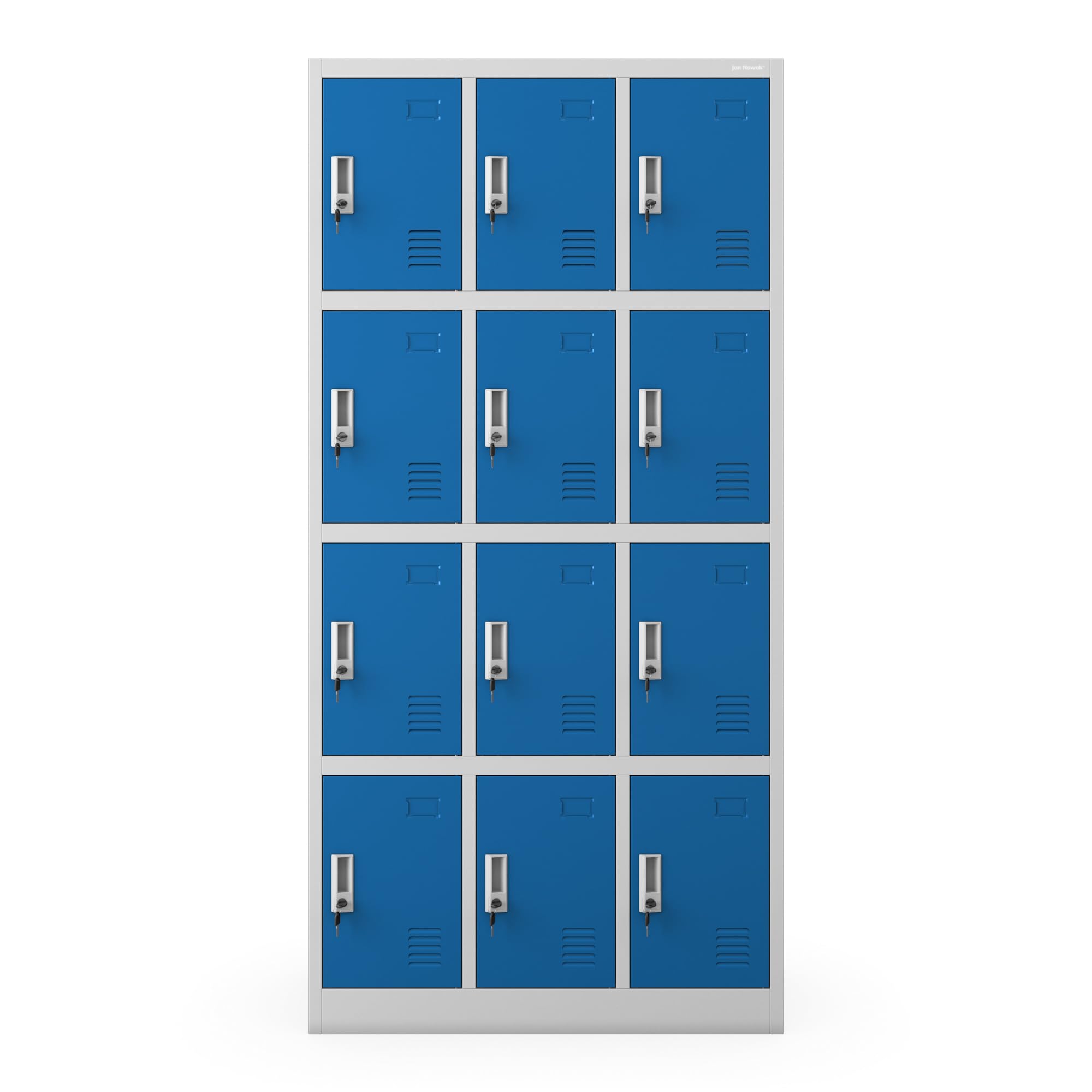 Jan Nowak Armadietto spogliatoio Armadio metallico con 12 Scomparti Fessure di ventilazione Rivestimento in polvere 185 cm x 90 cm x 40 cm (Grigio-Blu)