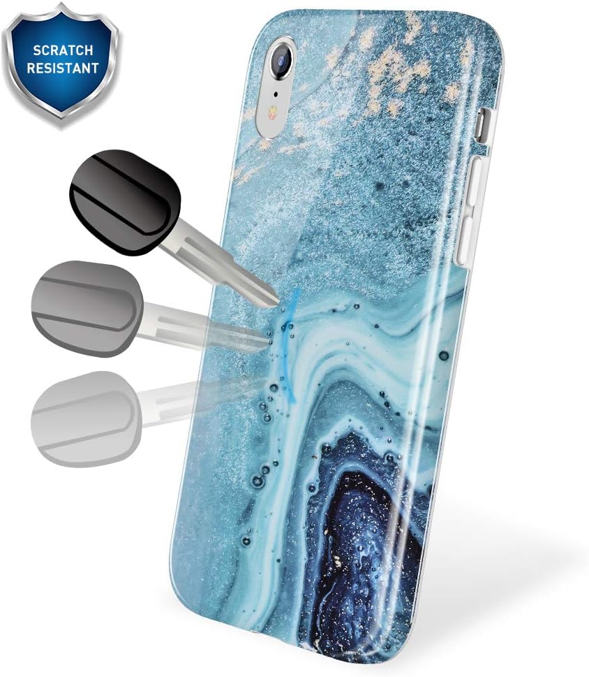 Caka Marble Case for iPhone XR Blue Marble Case for Girls Women Cute Silicone Shockproof Protective Slim TPU Case for iPhone XR (6.1 inch, 2018) (Blue)